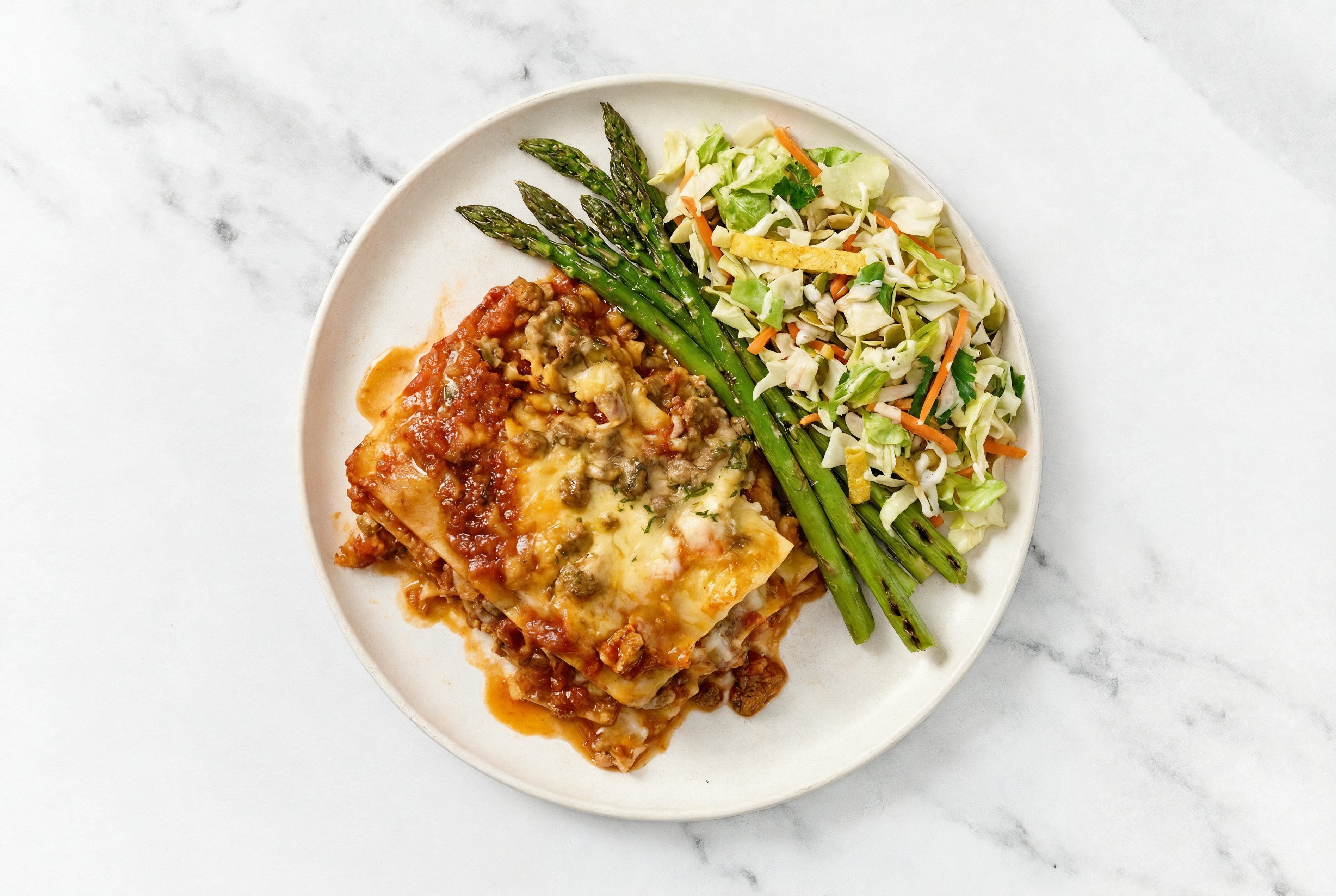 Lasagna Bolognese with Asparagus + Southwest Salad