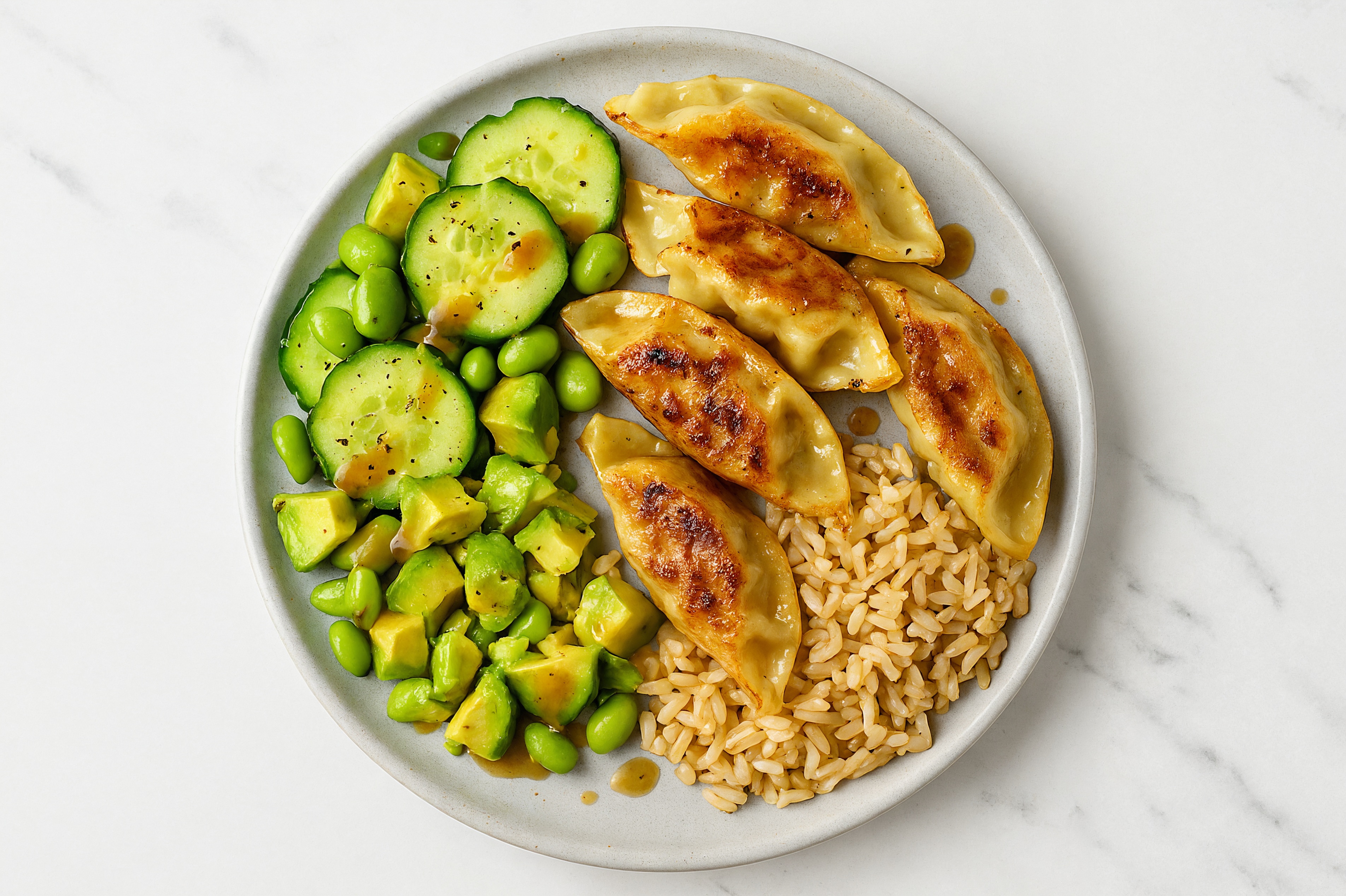 Fried Dumpling + Sesame Edamame Medley Grain Bowl