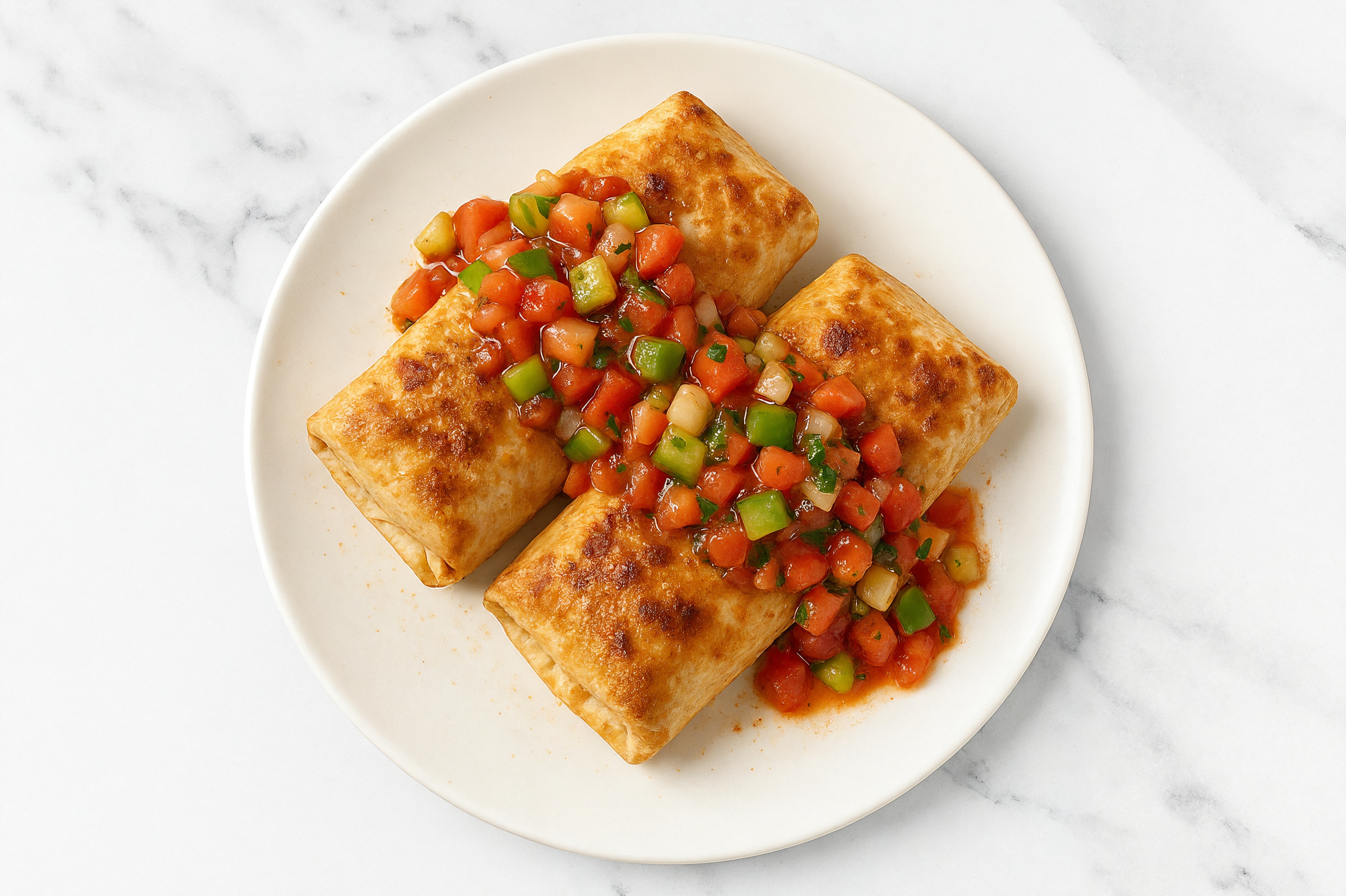 Mediterranean Mash-Up Tandoori Chicken Chimichangas