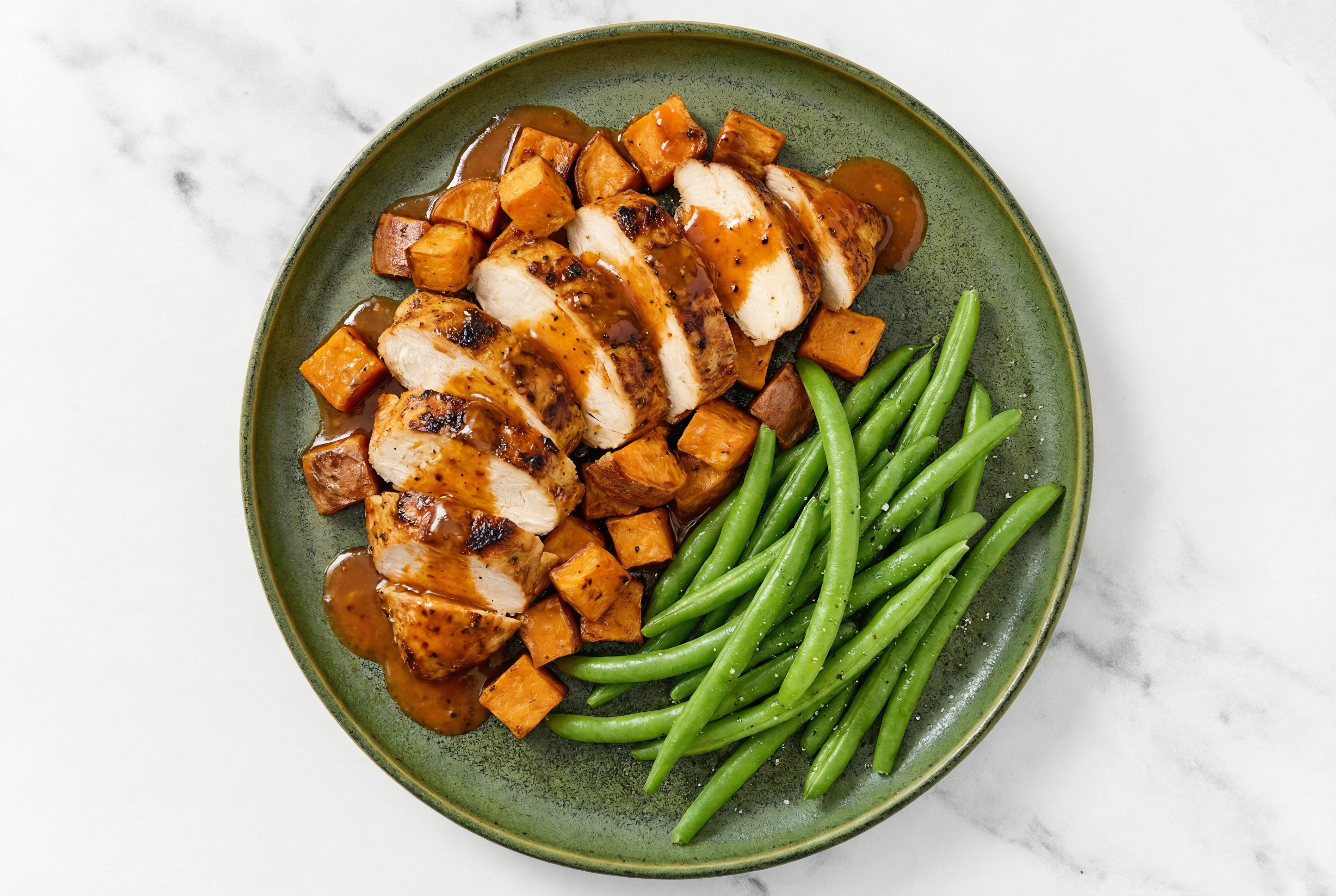 Chicken Breast with Hickory Sweet Potatoes + Organic Green Beans