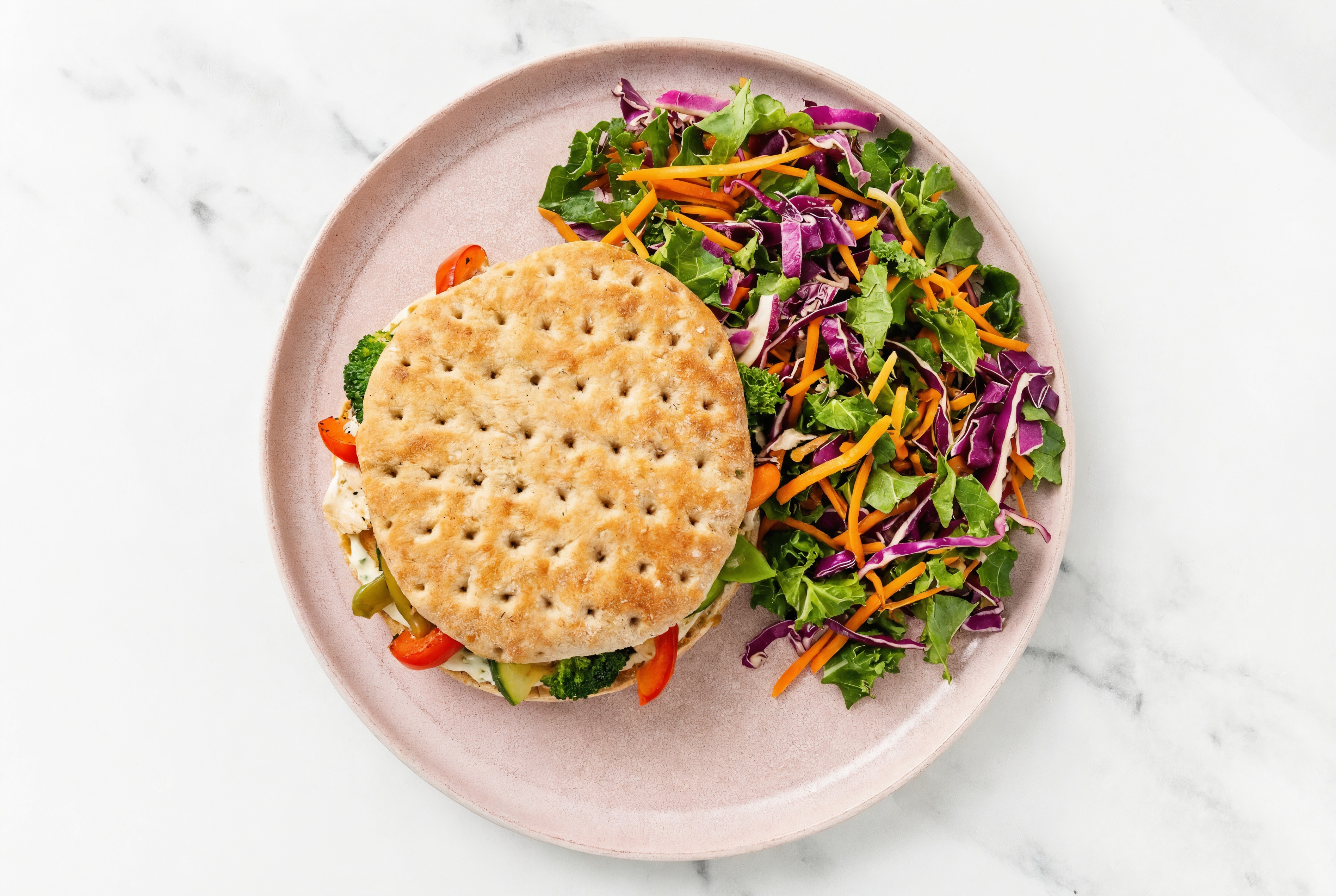 Dill Pickle Tuna Sandwich on Multigrain with Rainbow Veggies + Mixed Veggies
