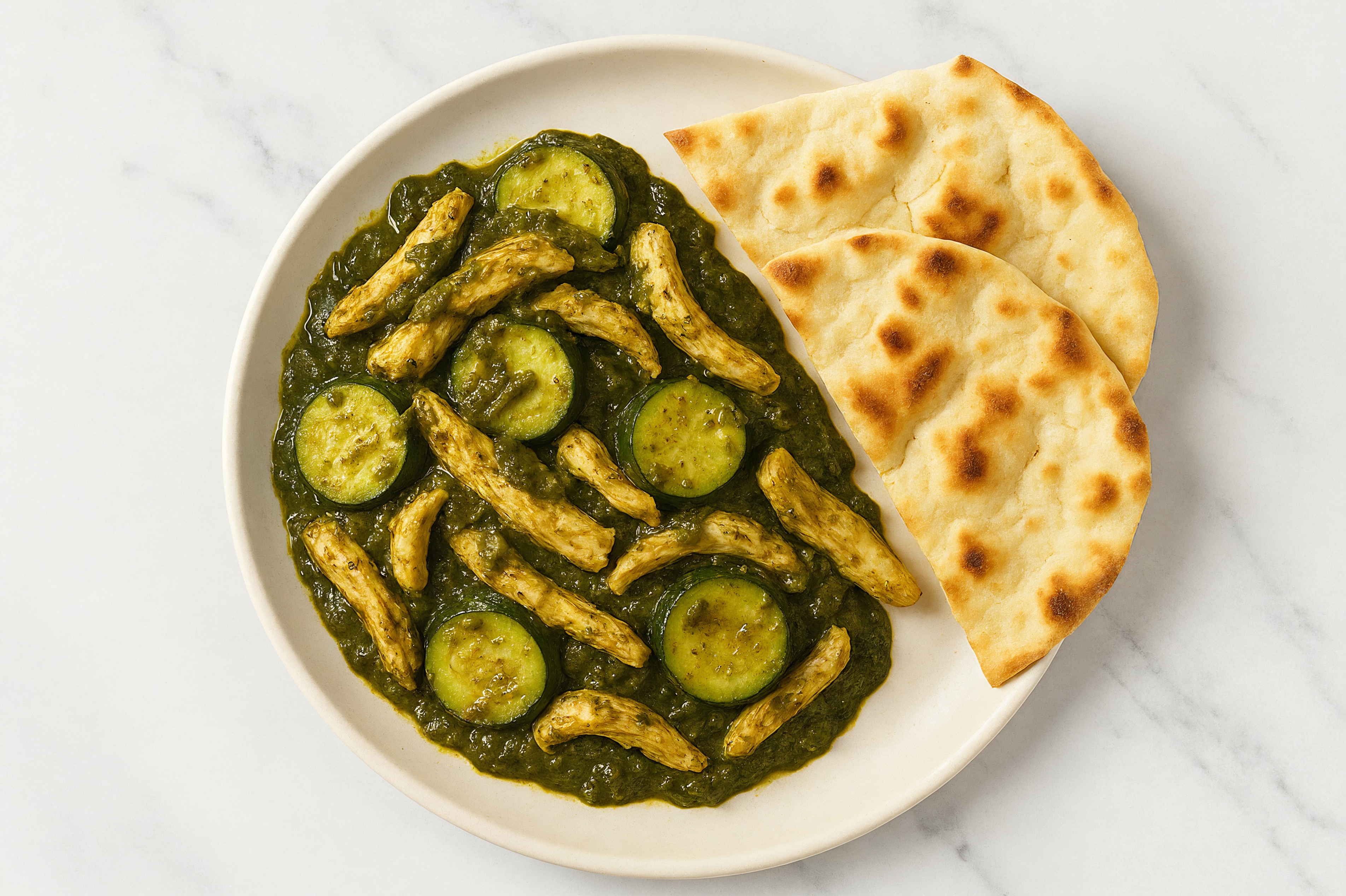 Chile Chicken Saag + Warm Naan Wedges
