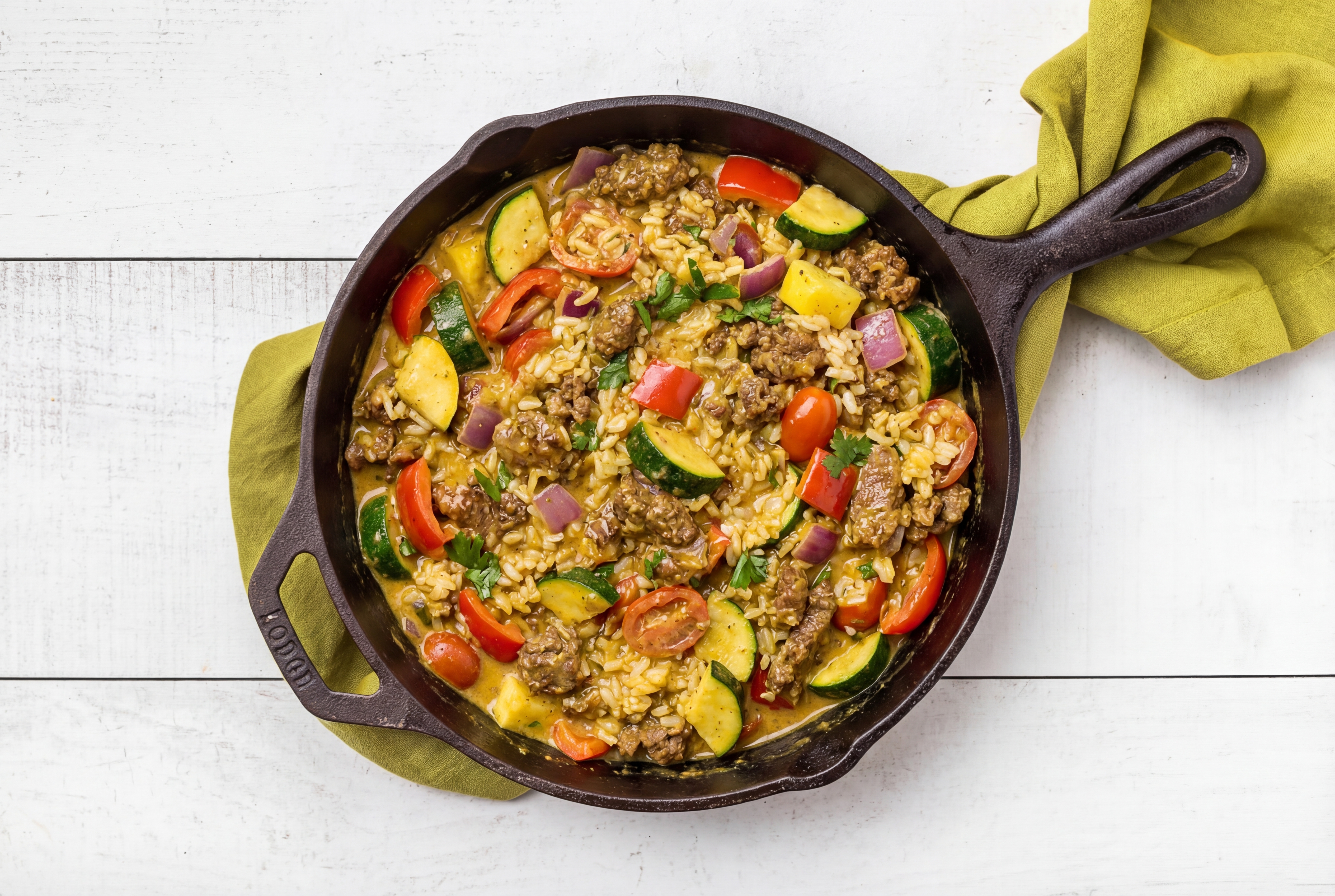 Curry Squash + Ground Italian-Style Beef Stir-Fry