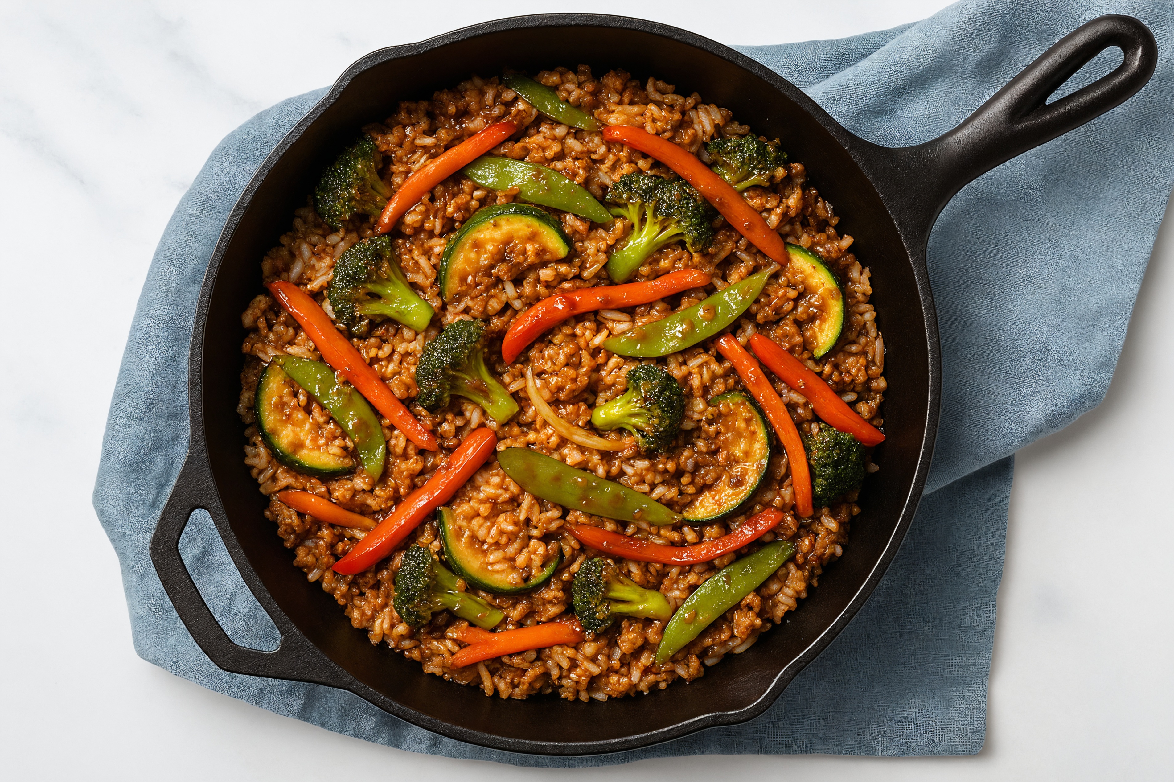 Japanese Bbq Veggie + Ground Turkey Stir-Fry with Long Grain White Rice