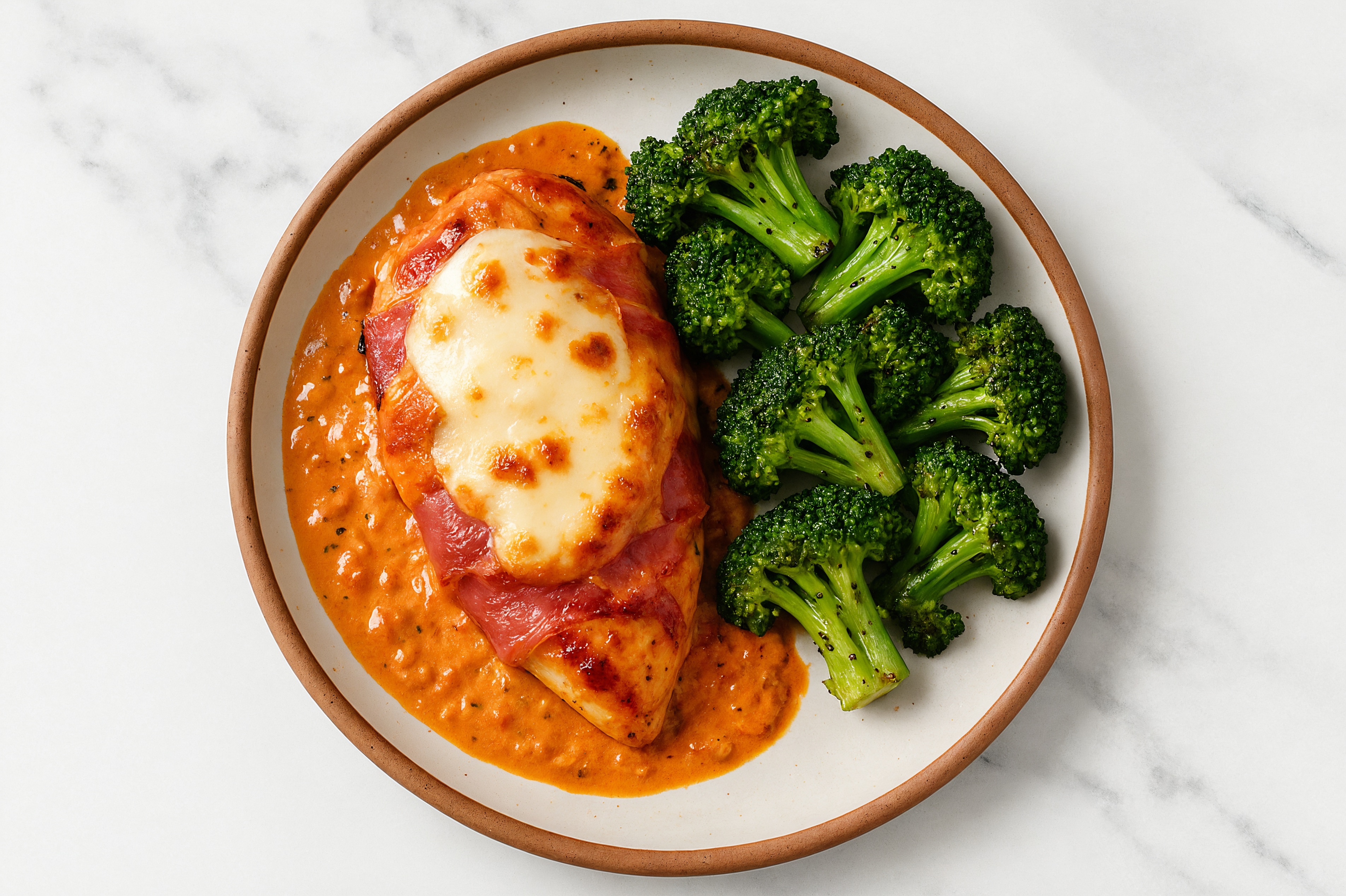 Cheesy Prosciutto Baked Chicken + Broccoli with Mozzarella Ball