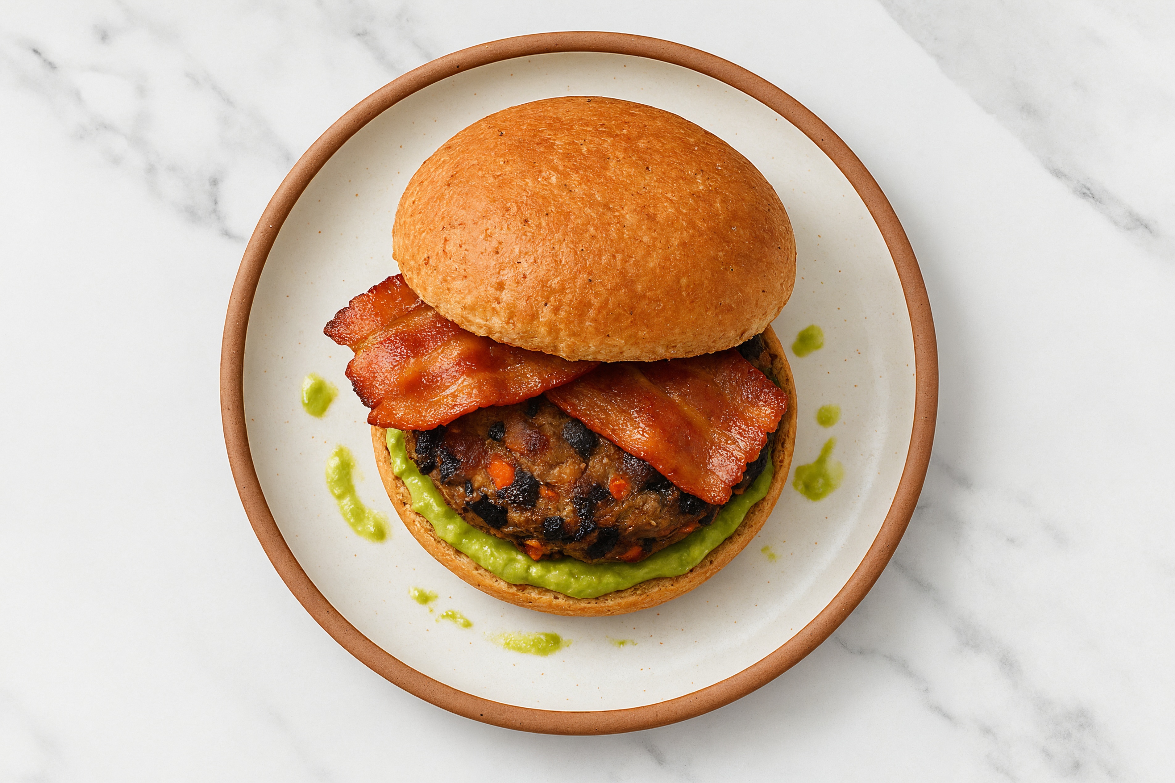 Applewood Smoked Pork Bacon Black Bean Avocado Burger
