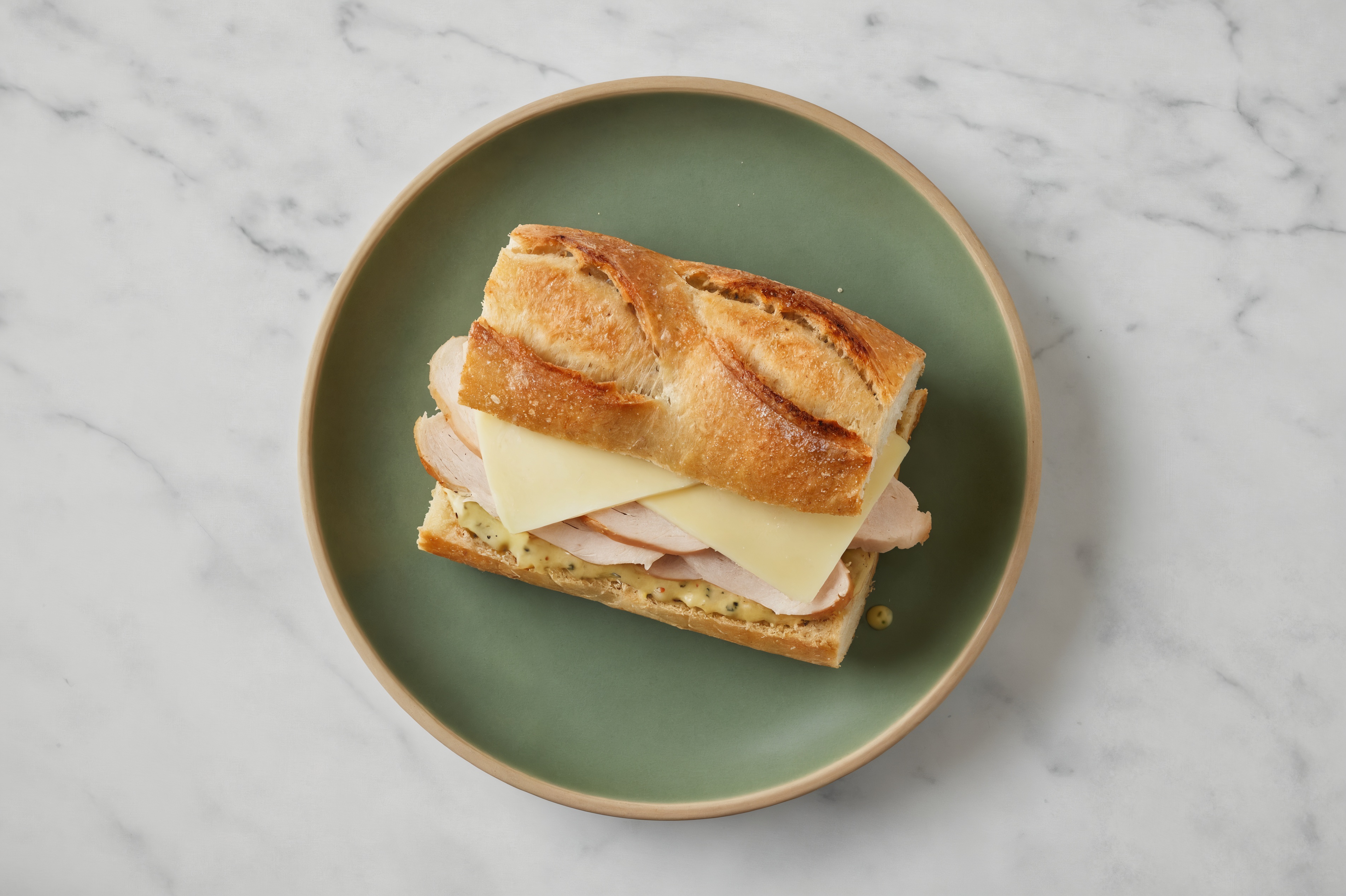 Chicken and Havarti on a Baguette with Honey Mustard Garlic Sauce