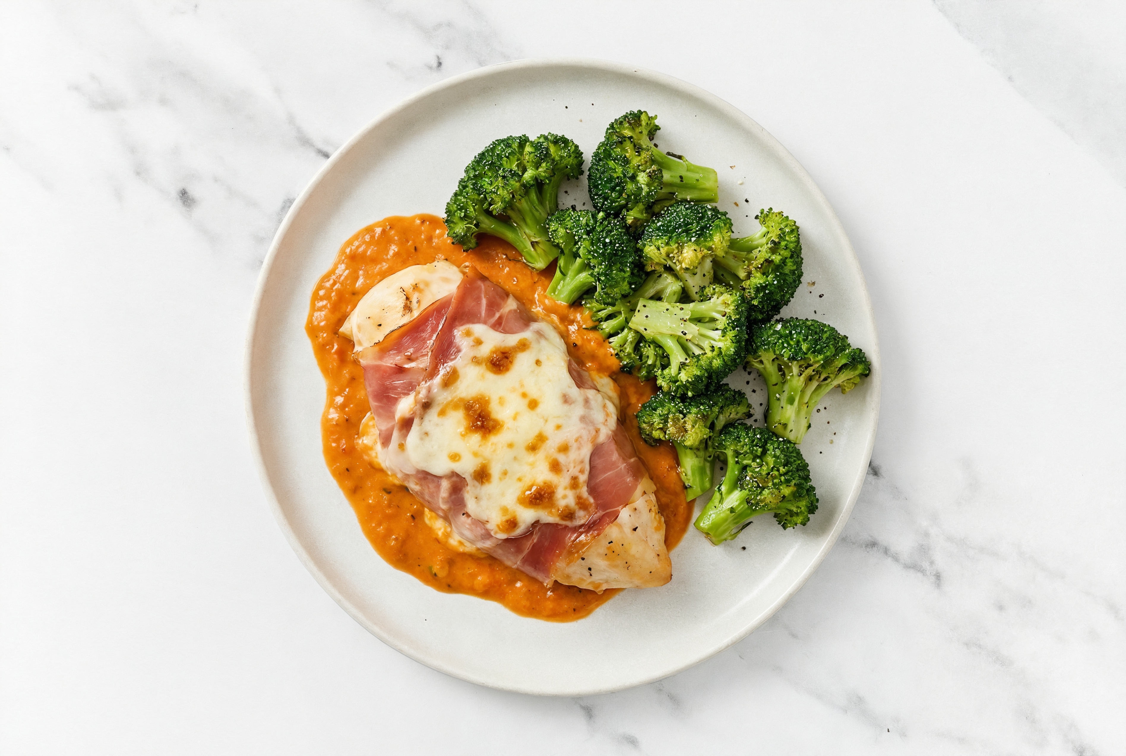 Cheesy Prosciutto Baked Chicken + Broccoli with Mozzarella Bar