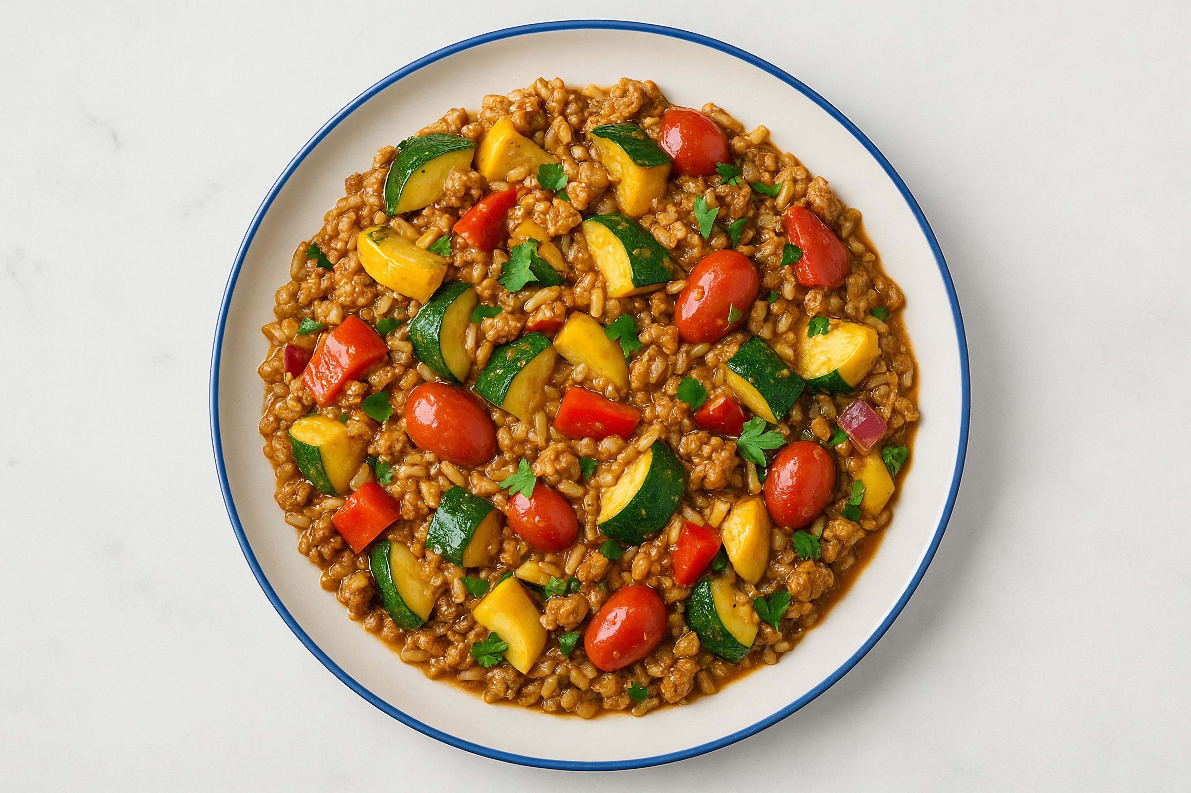 Thai Peanut Squash + Ground Turkey Stir-Fry with Brown Rice