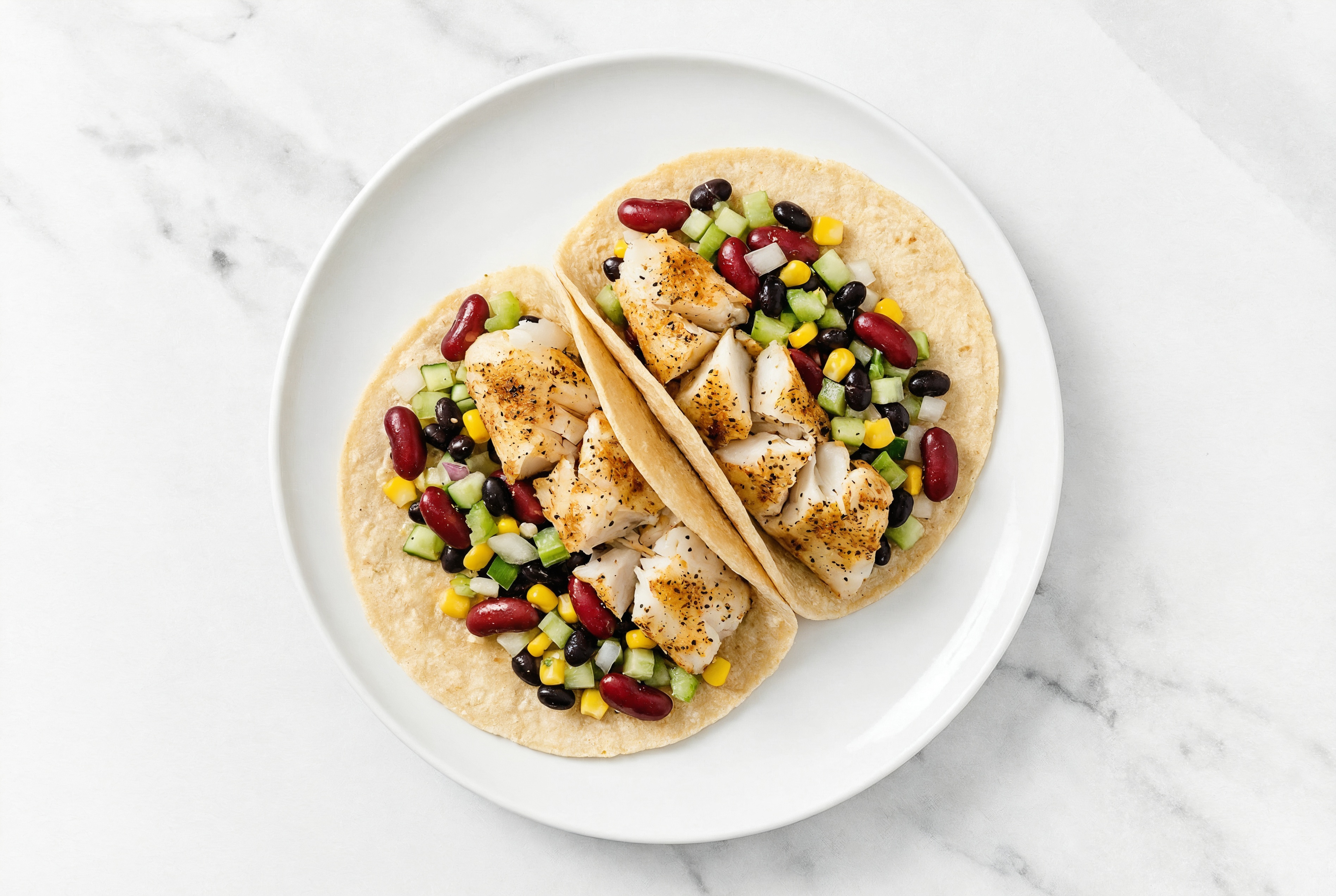 Fish Tacos with Cucumber Corn Salad with Cod Fillet