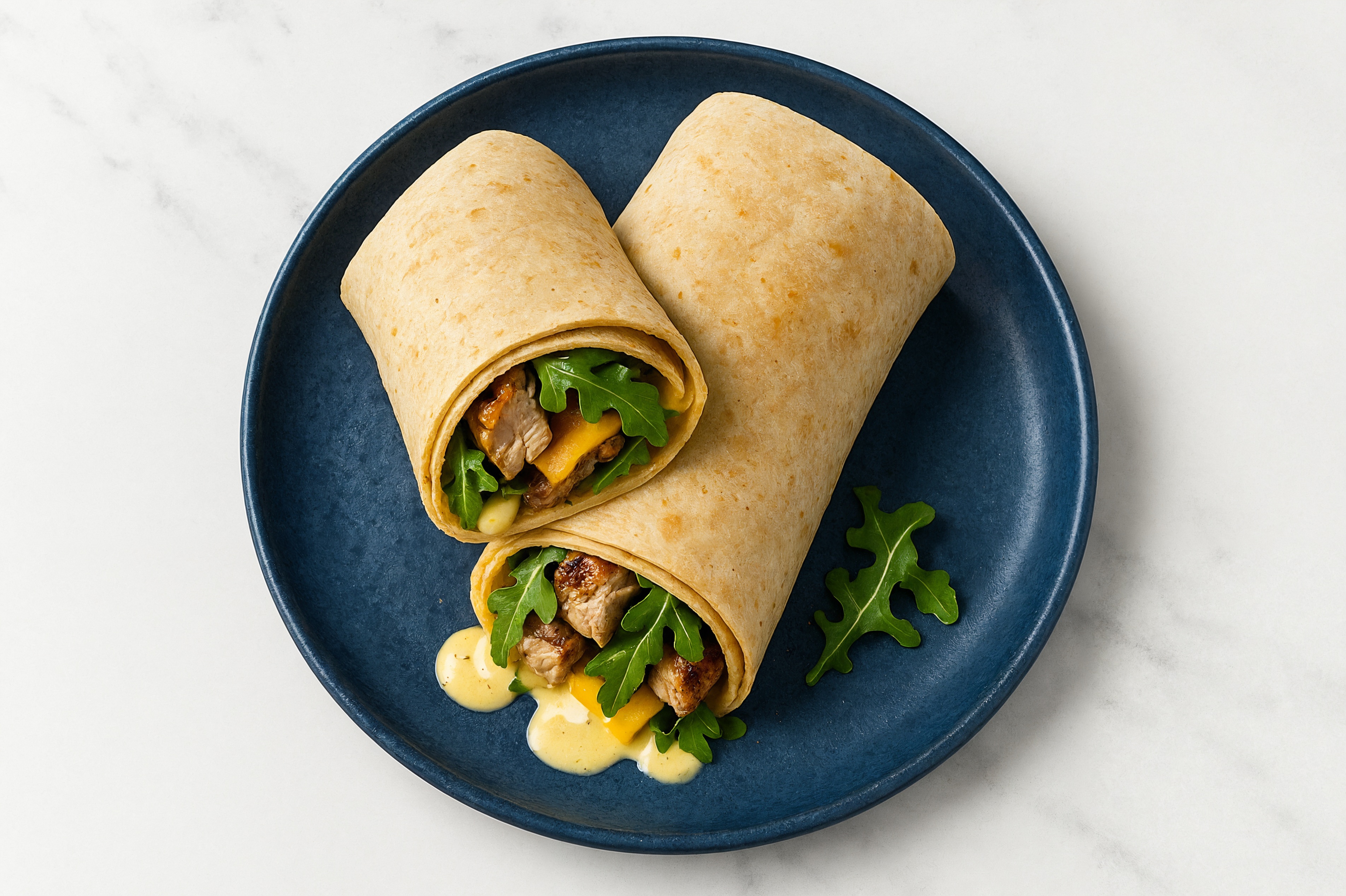 Herby Pork Tenderloin + Cheddar Tortilla Wraps with Arugula