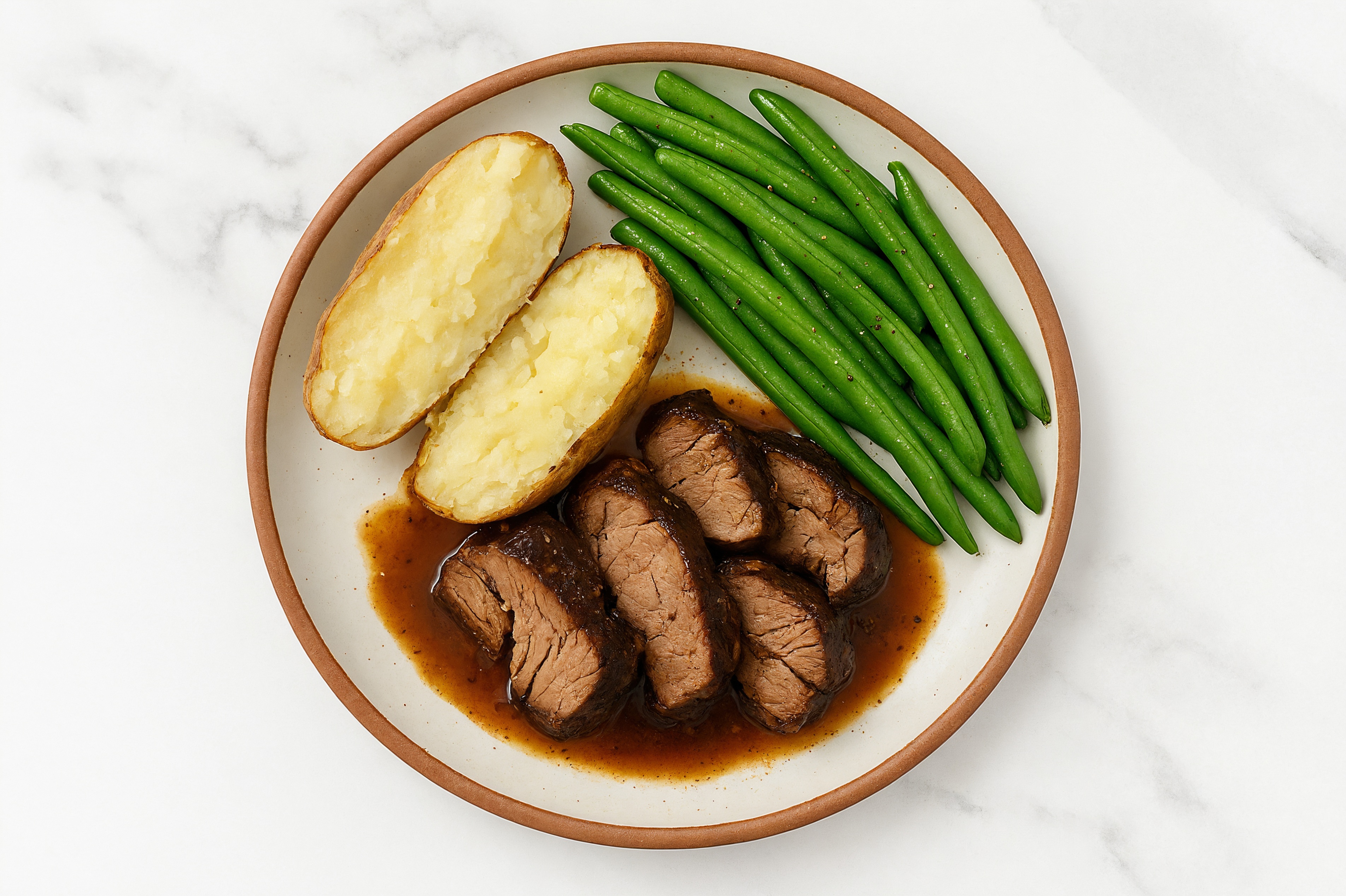Beef Short Ribs with Baked Potatoes + Organic Green Beans