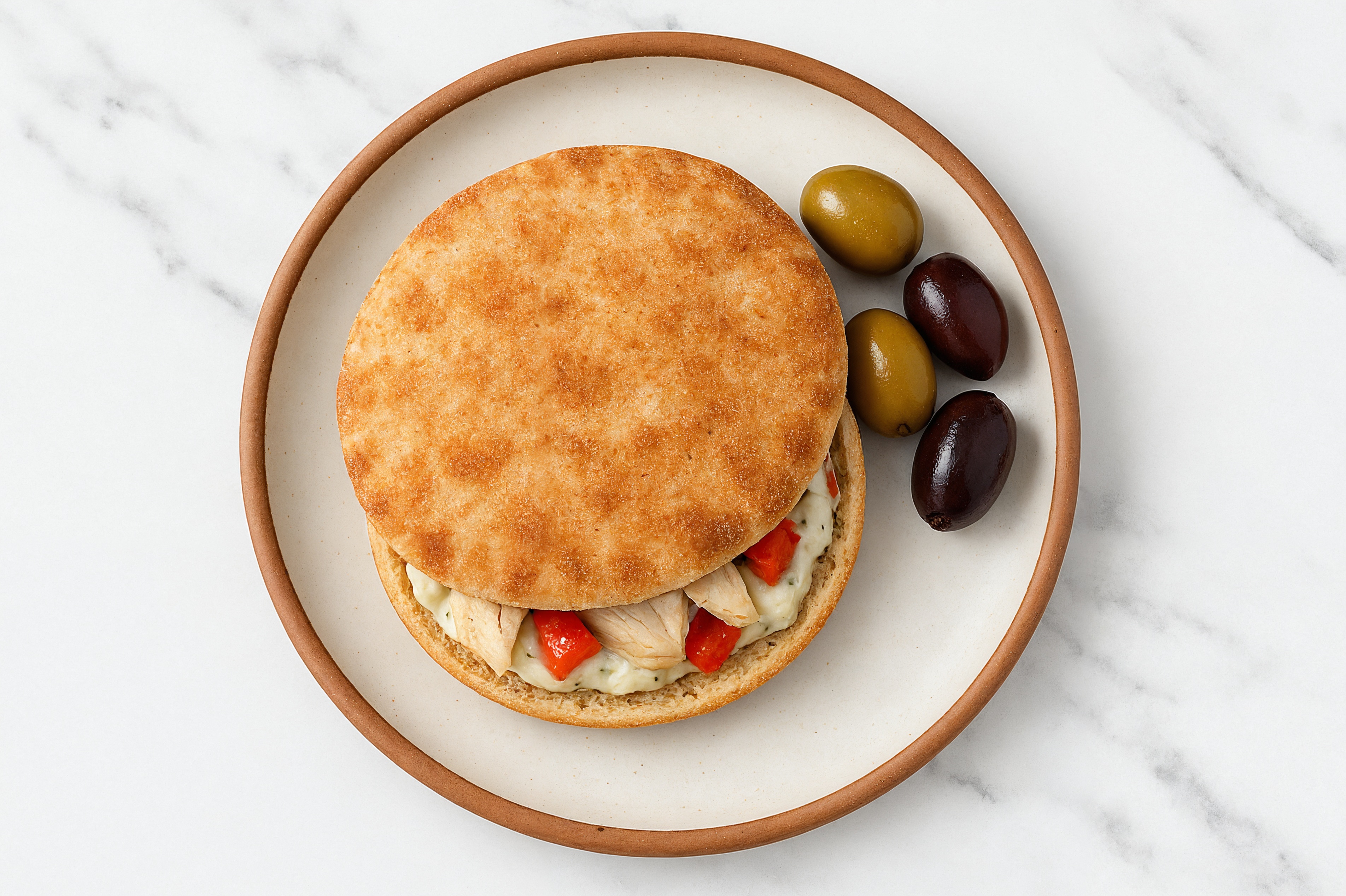 Roasted Chicken + Red Pepper Tzatziki Pitas with Whole Grain Pita Pockets