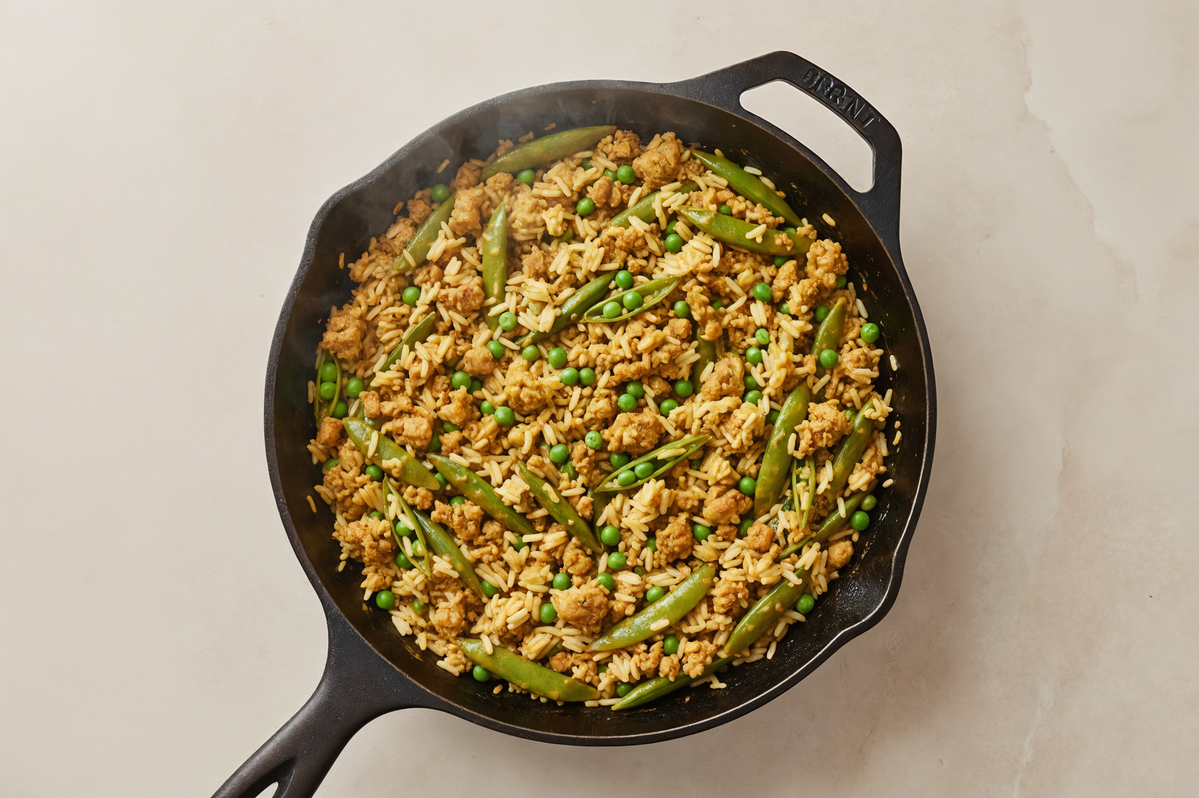 Curry Pea Snap + Ground Turkey Stir-Fry with Long Grain White Rice