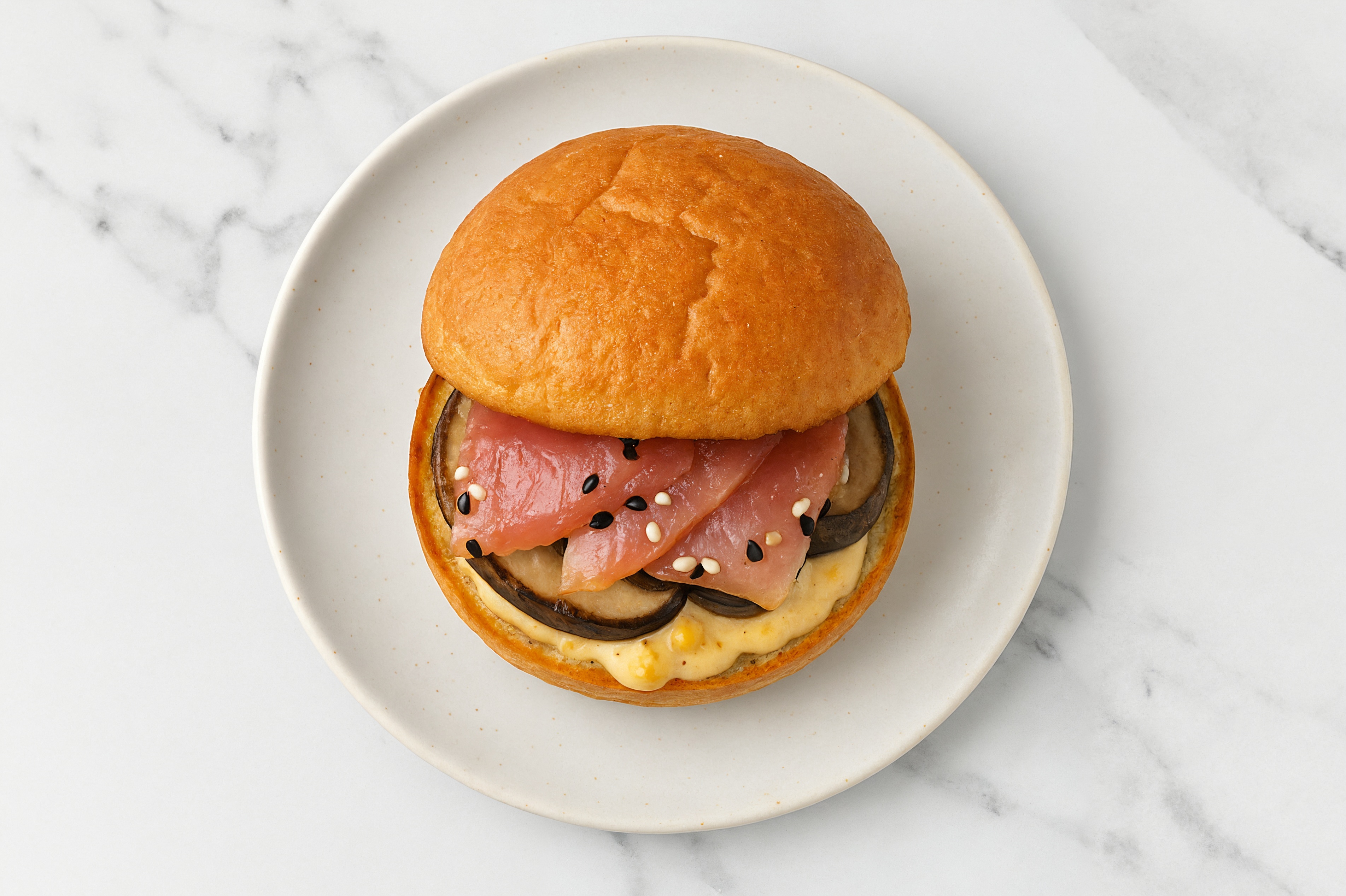 Street Corn Smoked Tuna Sandwich with Portabellas on Gluten-Free Buns