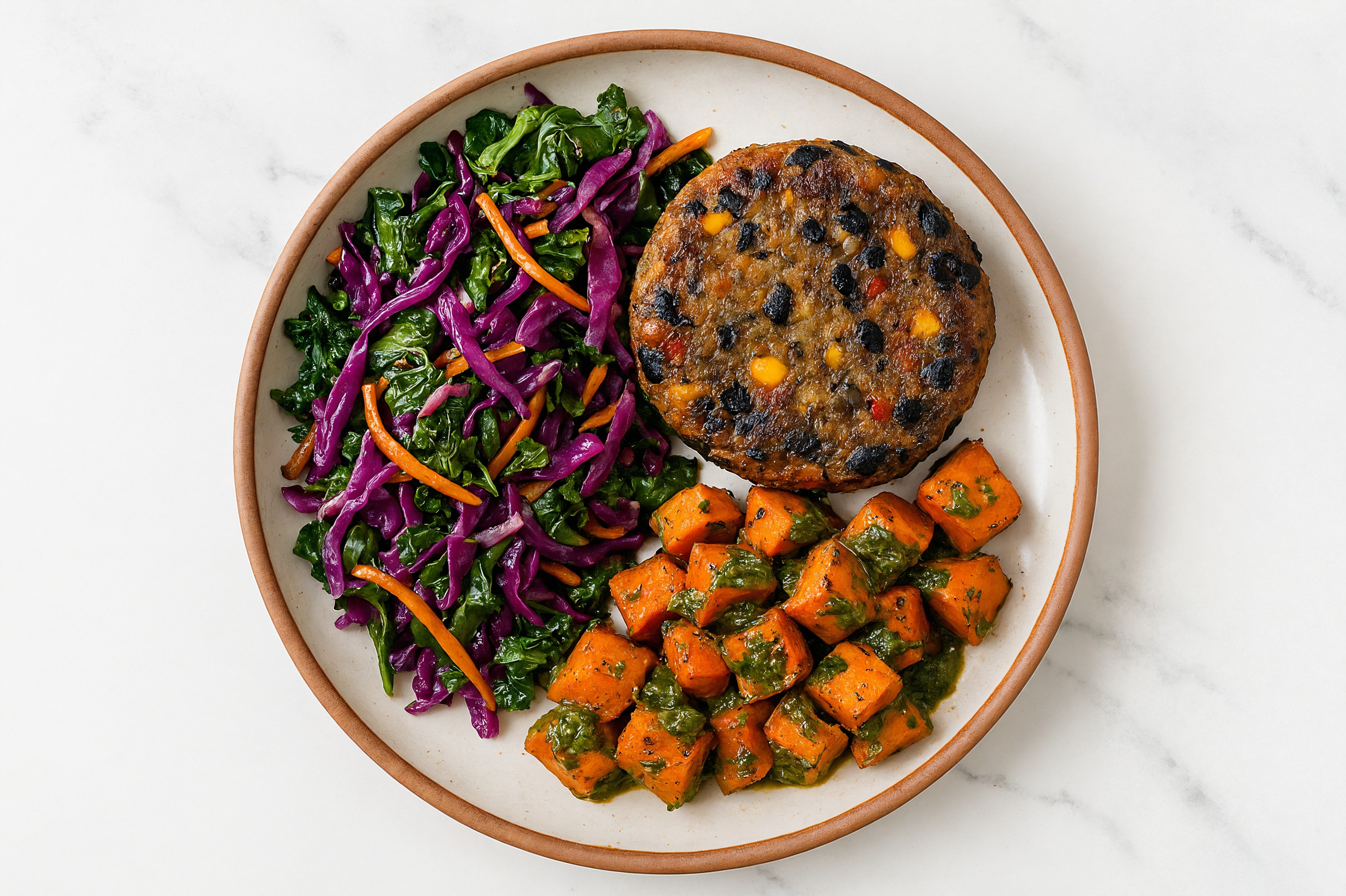 Black Bean Burger + Chimichurri Sweet Potatoes