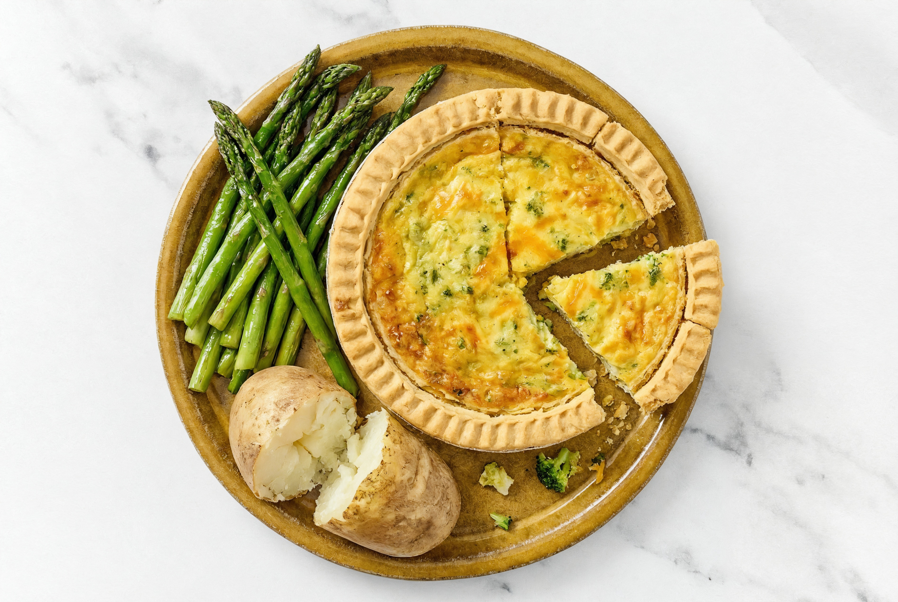 Broccoli & Cheddar Quiche with Asparagus & Russet Potato