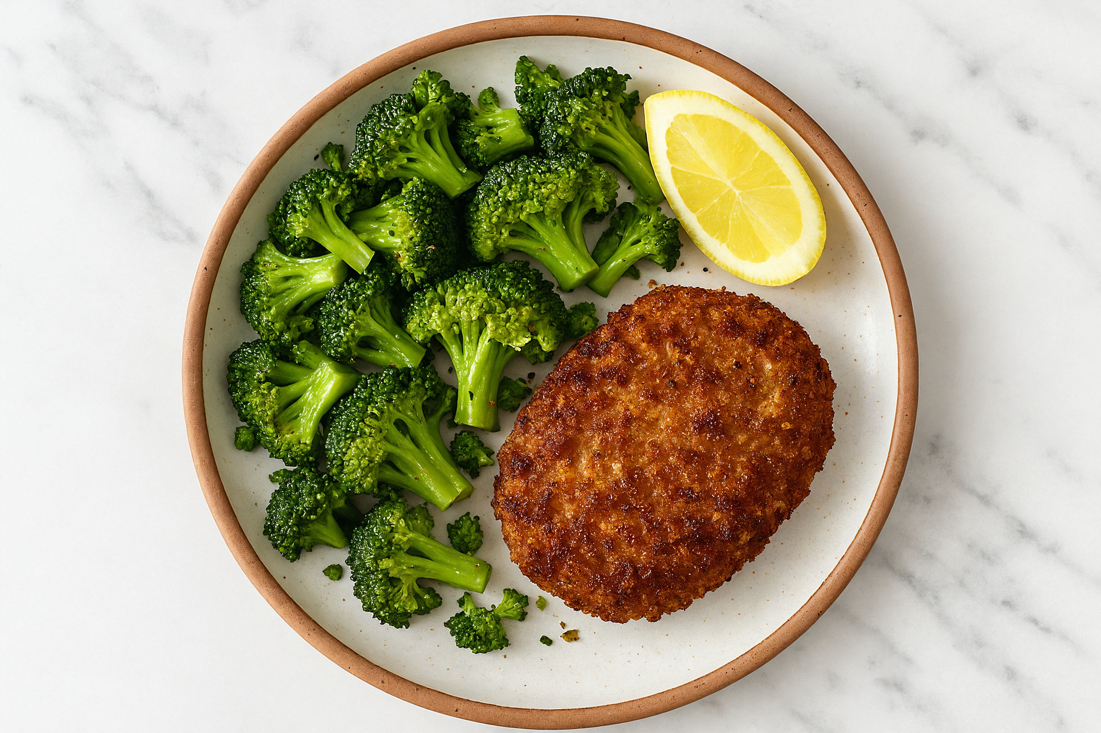Lemony Plant-Based Crab Cakes + Broccoli Florets