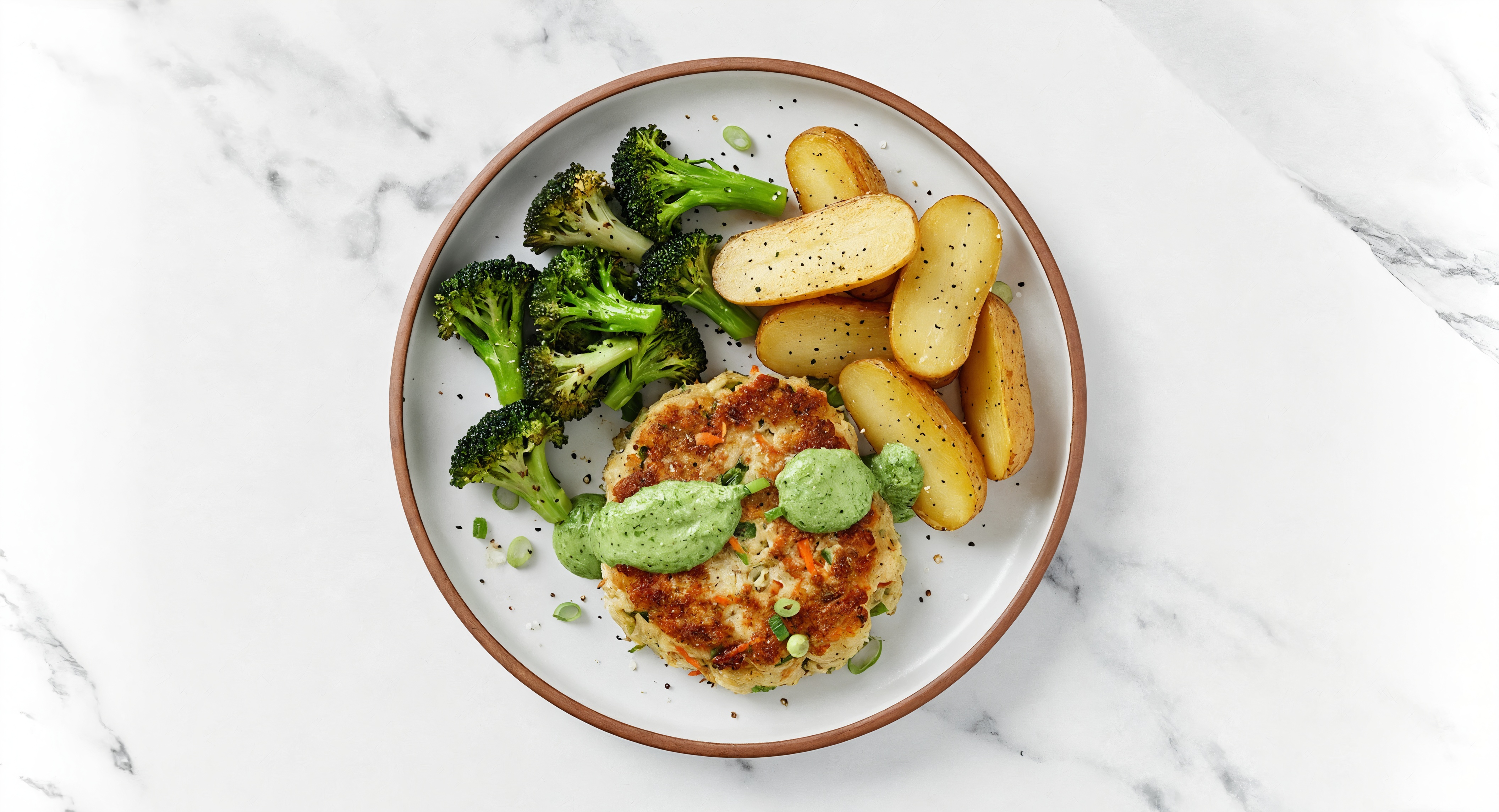 Creamy Herb Snow Crab Cakes with Fingerlings + Organic Broccoli