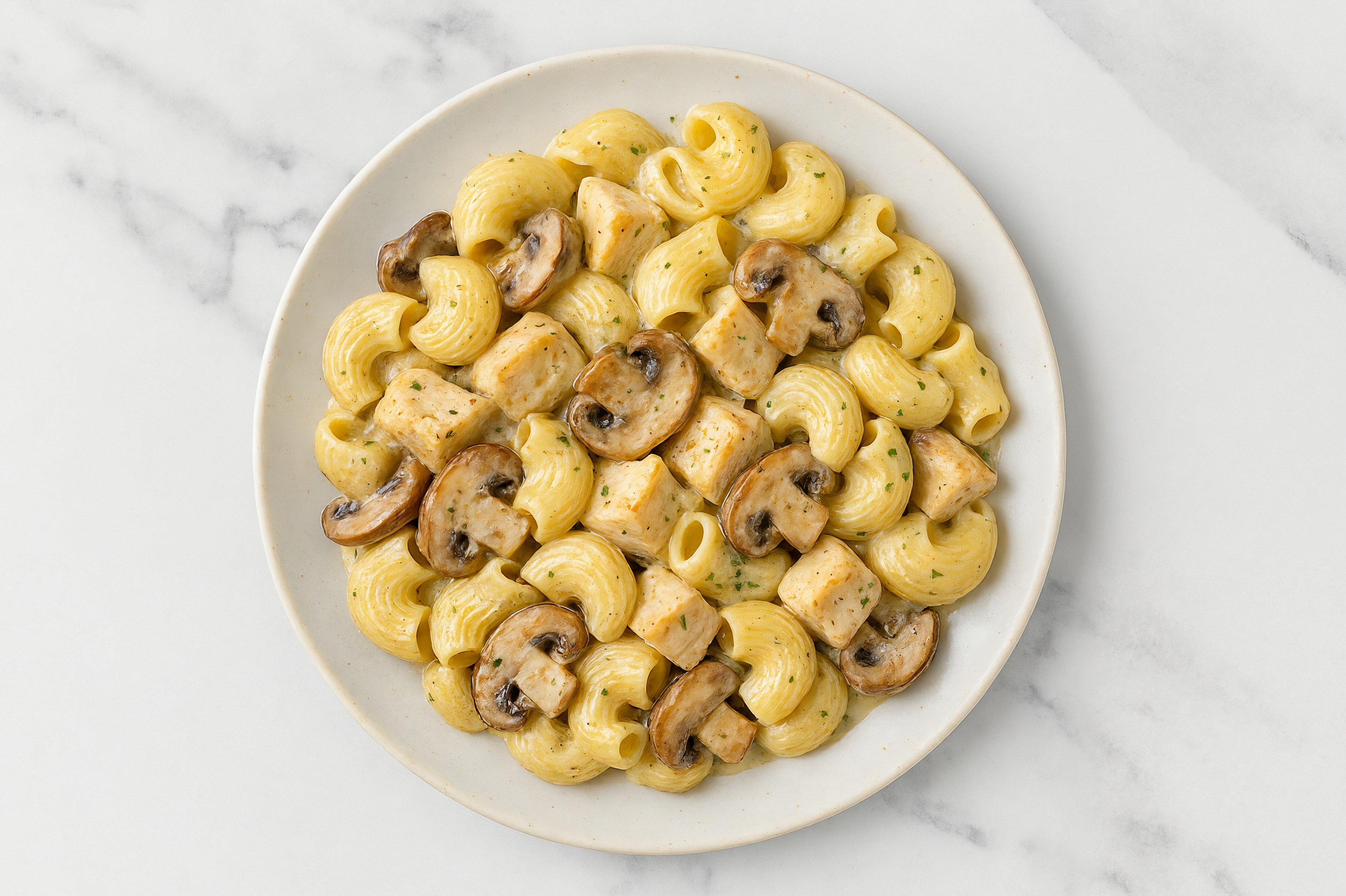 Creamy Herb White Sauce Mushroom Chiocciole Pasta + Chicken Breast