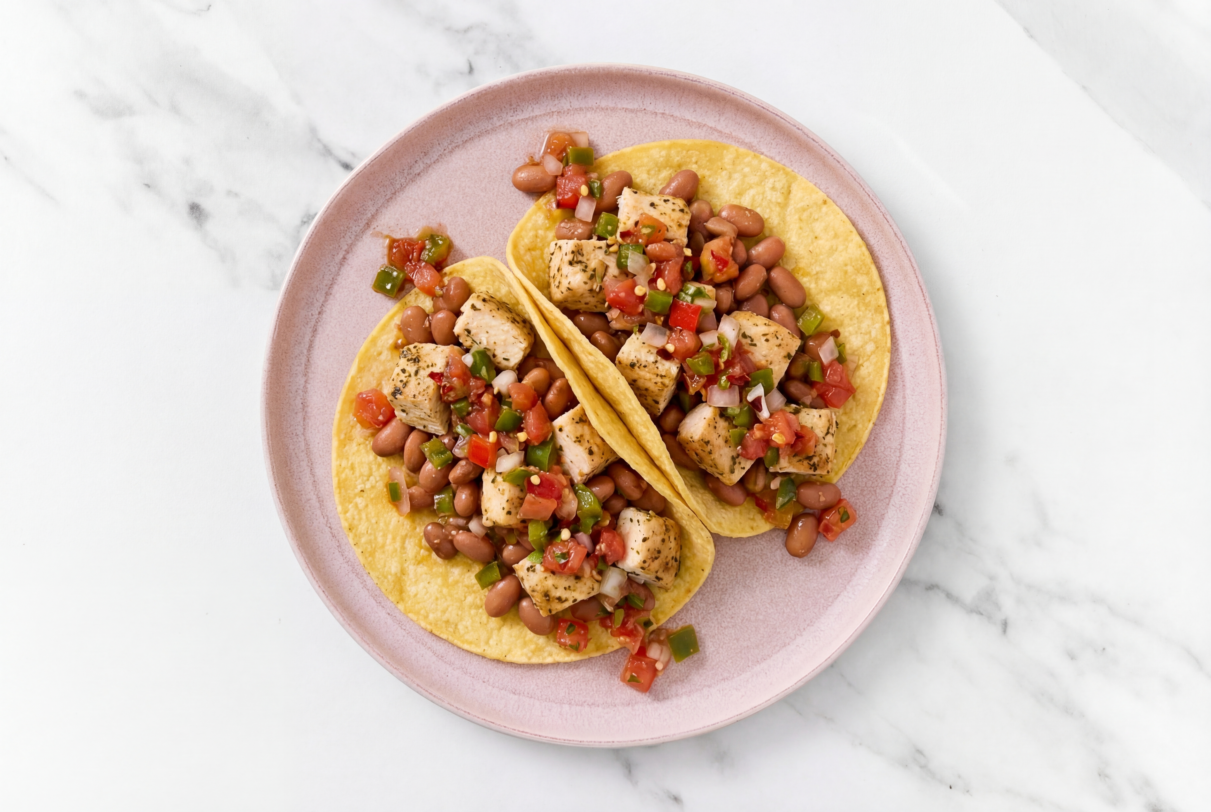 Herby Garlic Chicken Tacos with Pico De Gallo & Pinto Beans