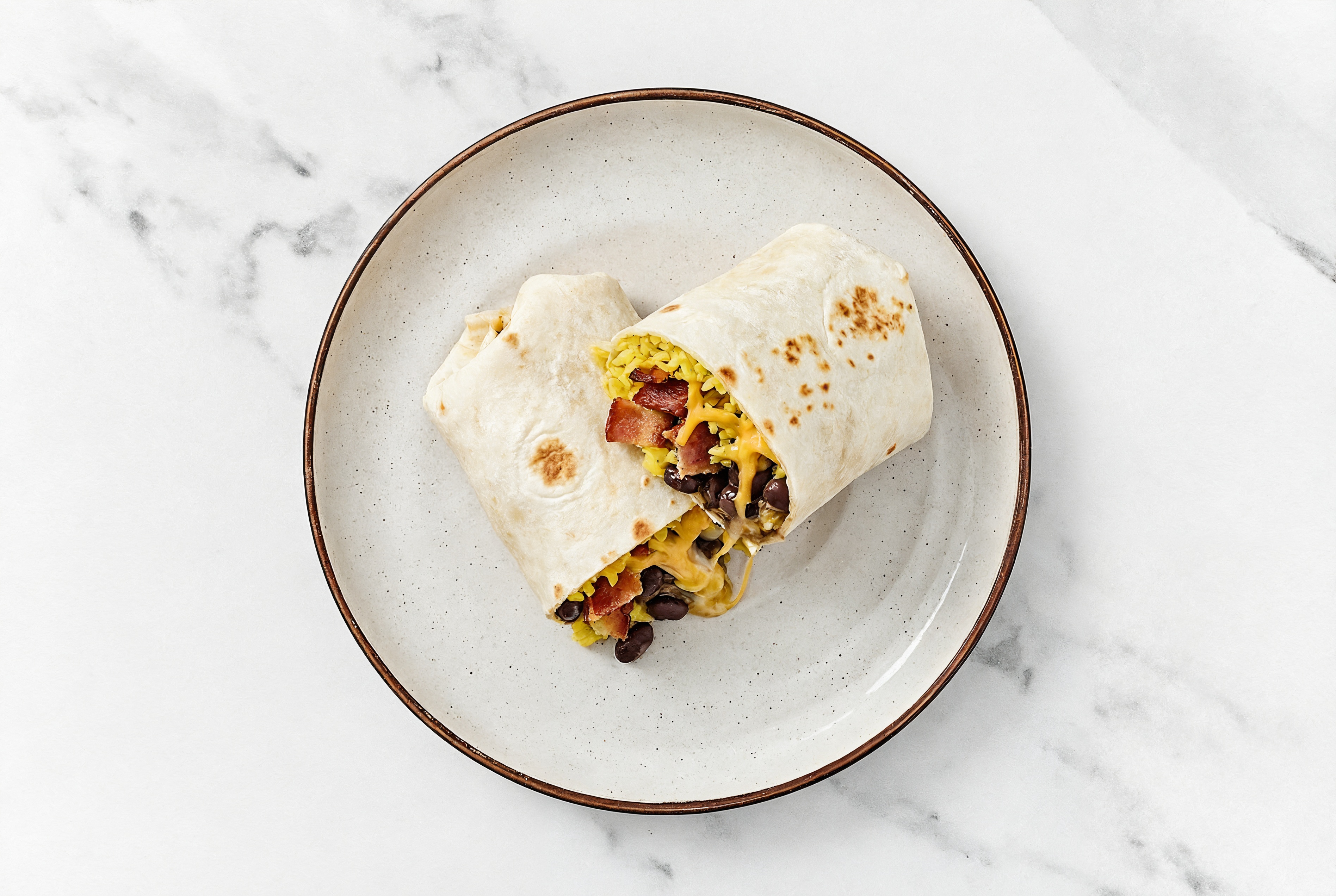 Cheesy Cuban Black Bean + Applewood Smoked Pork Bacon Burrito
