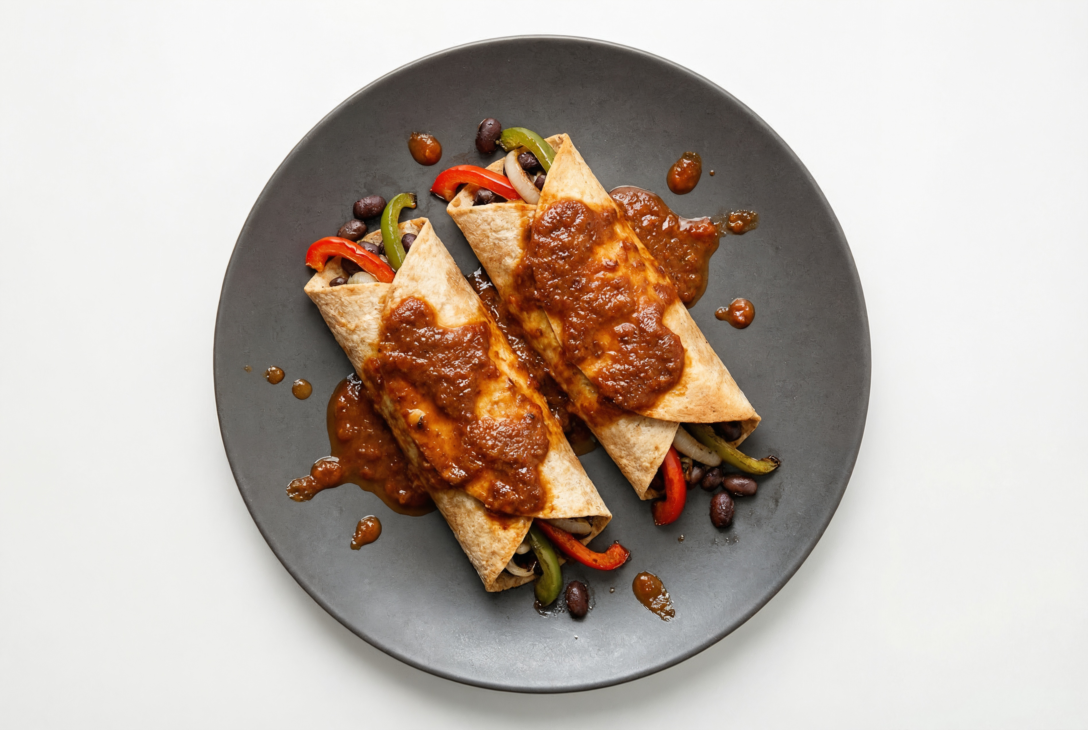 Bright Cuban Spiced Black Beans Bean + Veggie Enchiladas Rojas
