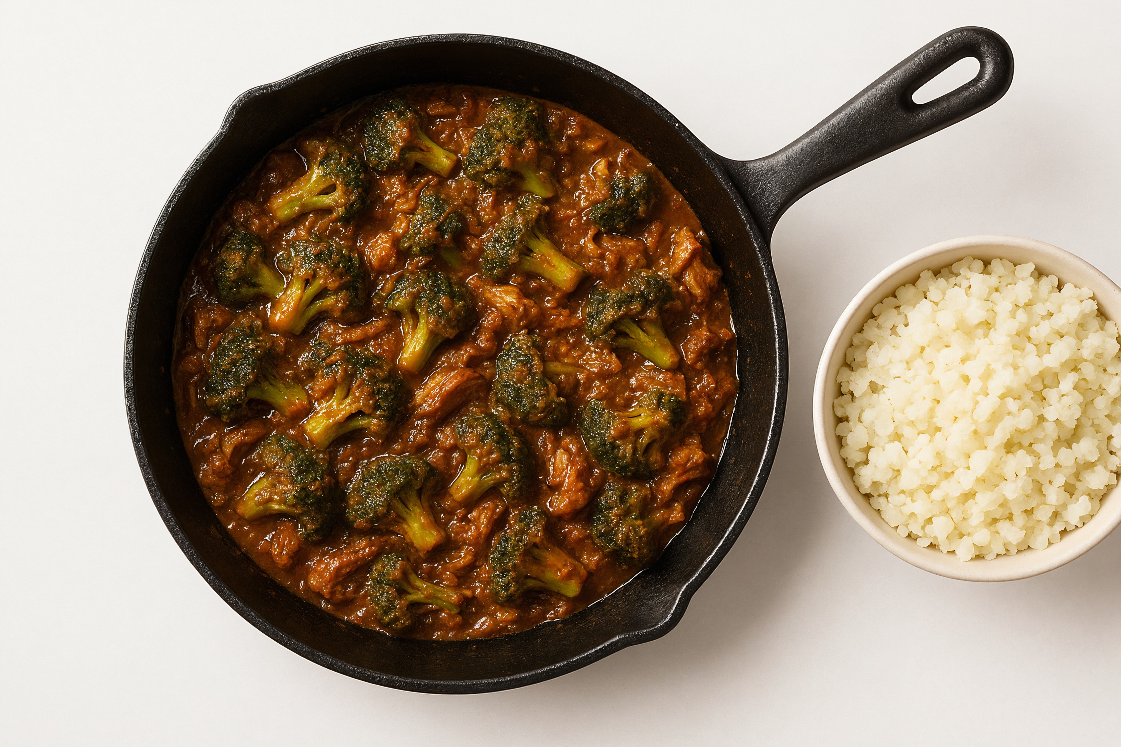 Spicy Vindaloo Pork Stir-Fry with Broccoli over Riced Cauliflower