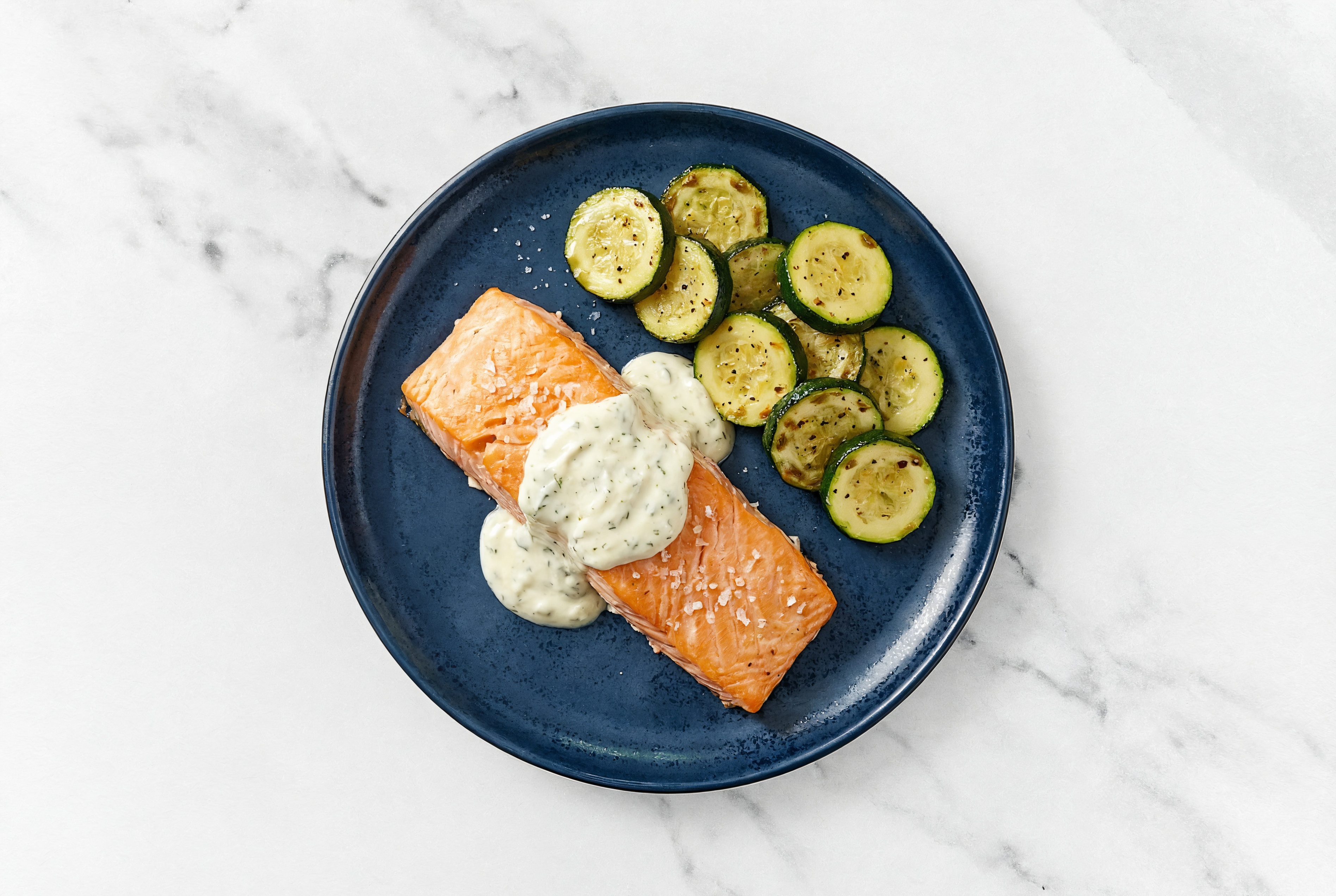 Savory Oven Roasted Salmon with Dairy-Free Tzatziki + Zucchini