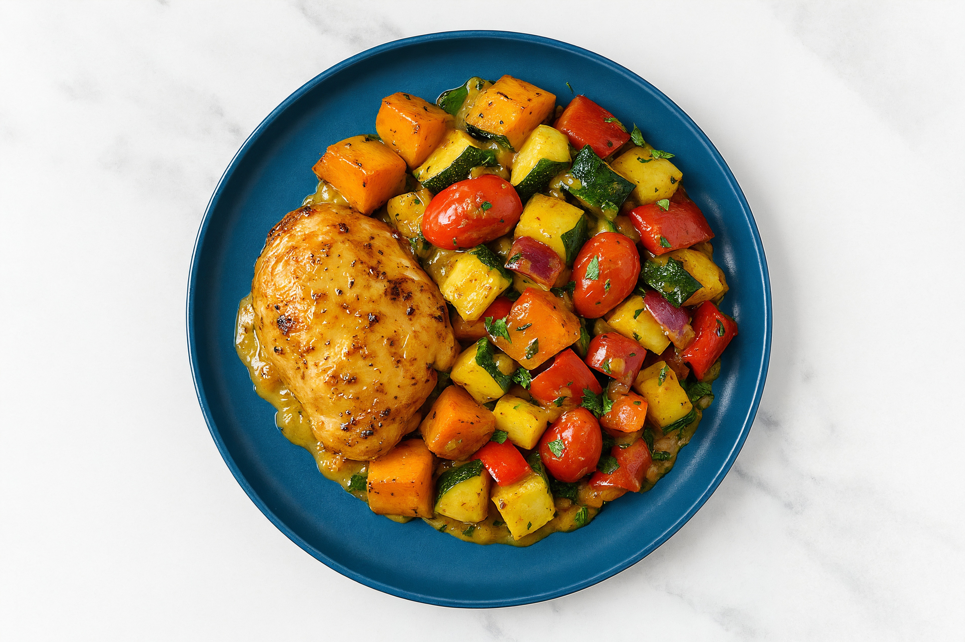 Sheet Pan Honey Mustard-Chicken with Sweet Potatoes & Squash