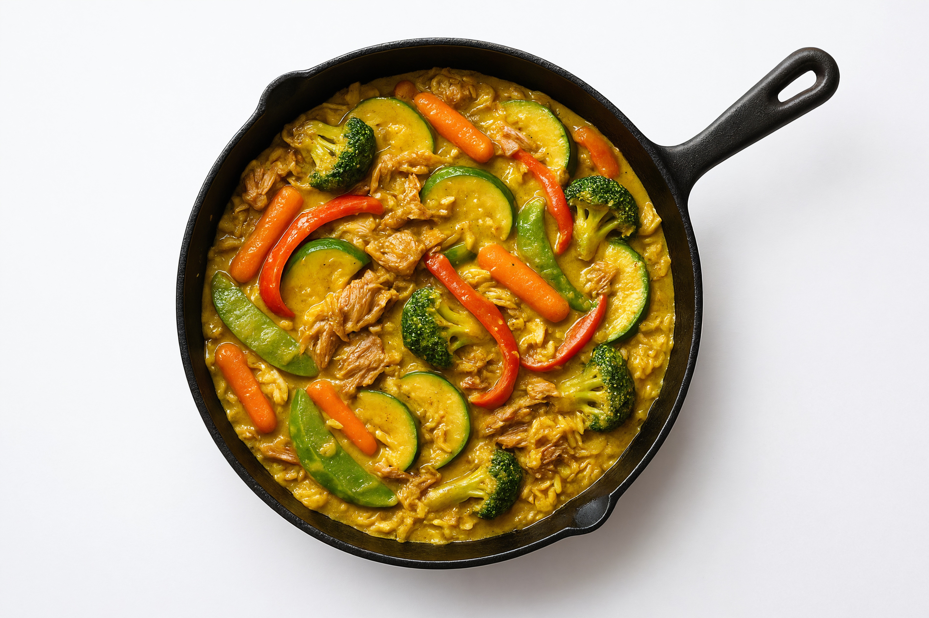 Coconut Curry Pork Stir-Fry with Mixed Veggies over Jasmine Rice