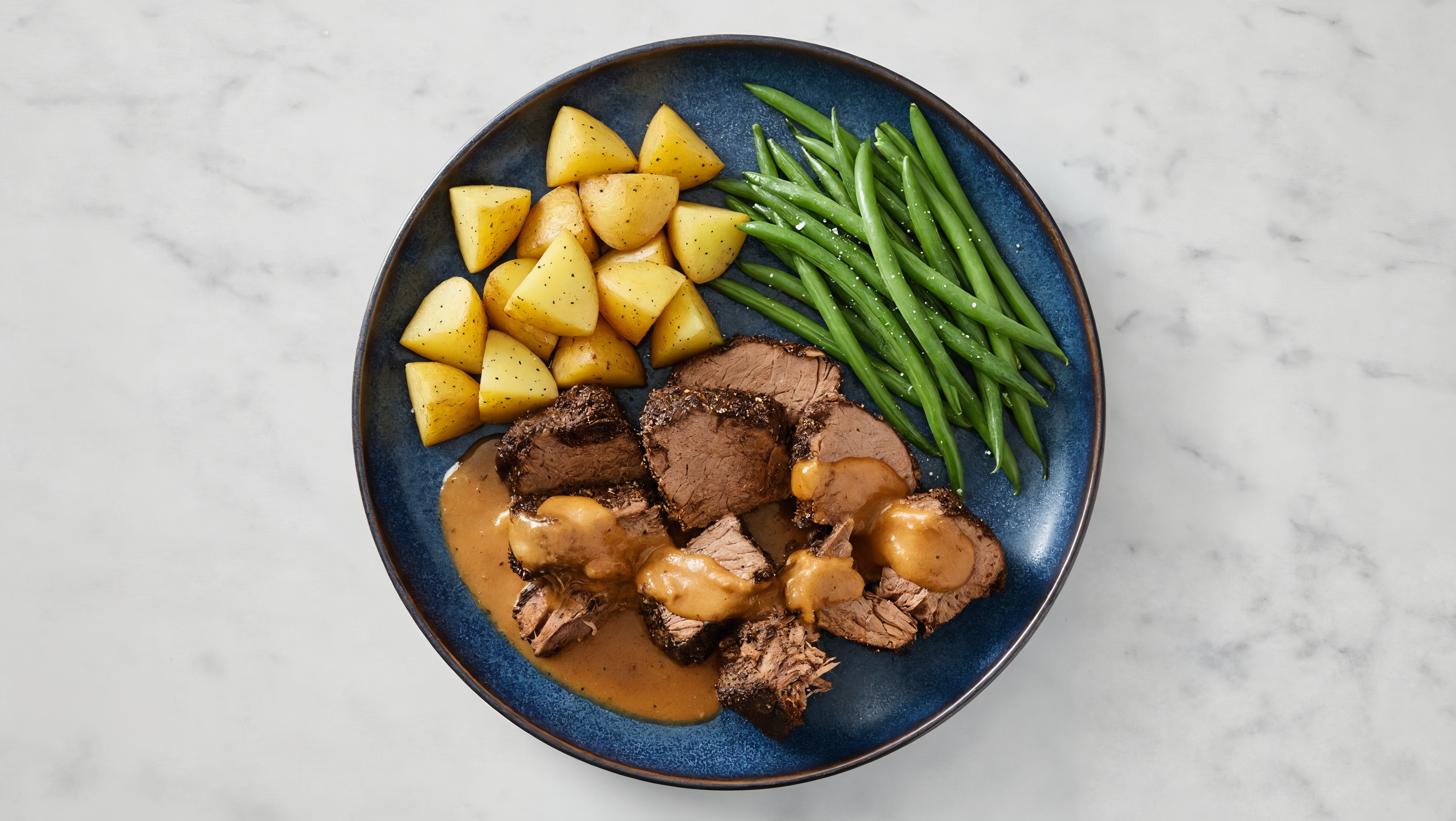Beef Short Ribs + Yellow Potatoes, Green Beans + BBQ Sauce