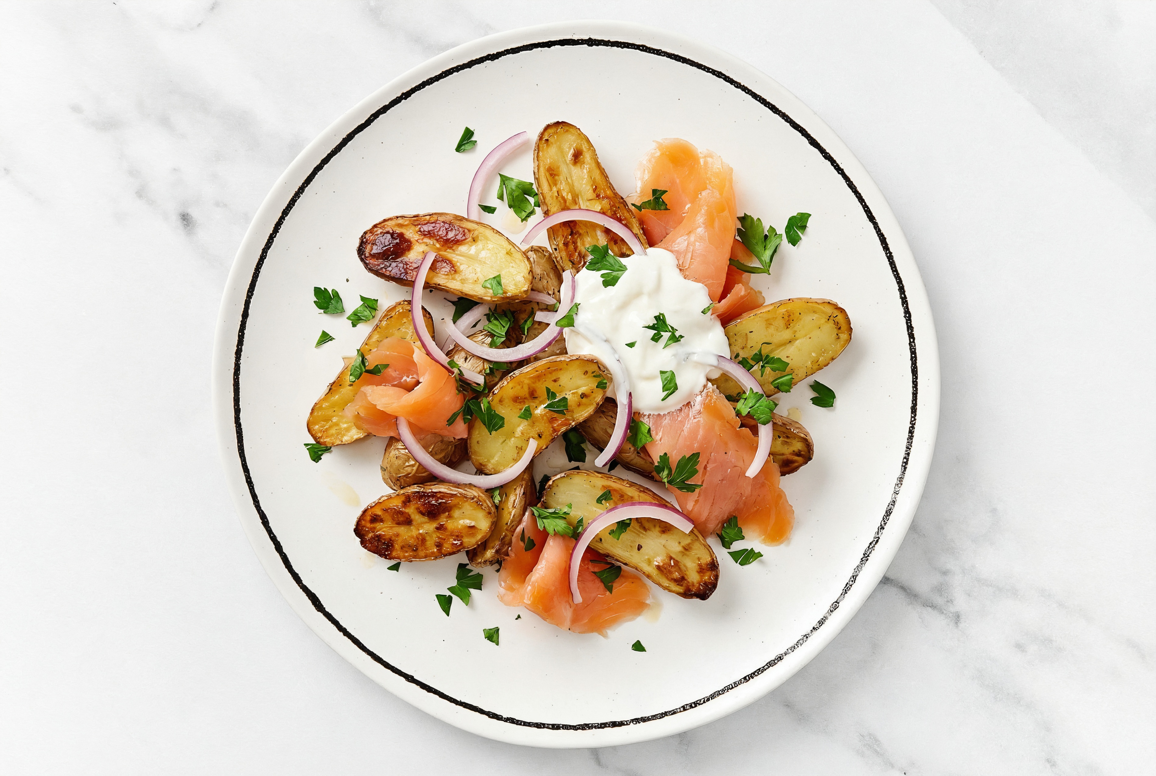 Herby Smoked Salmon Loaded Roast Potatoes