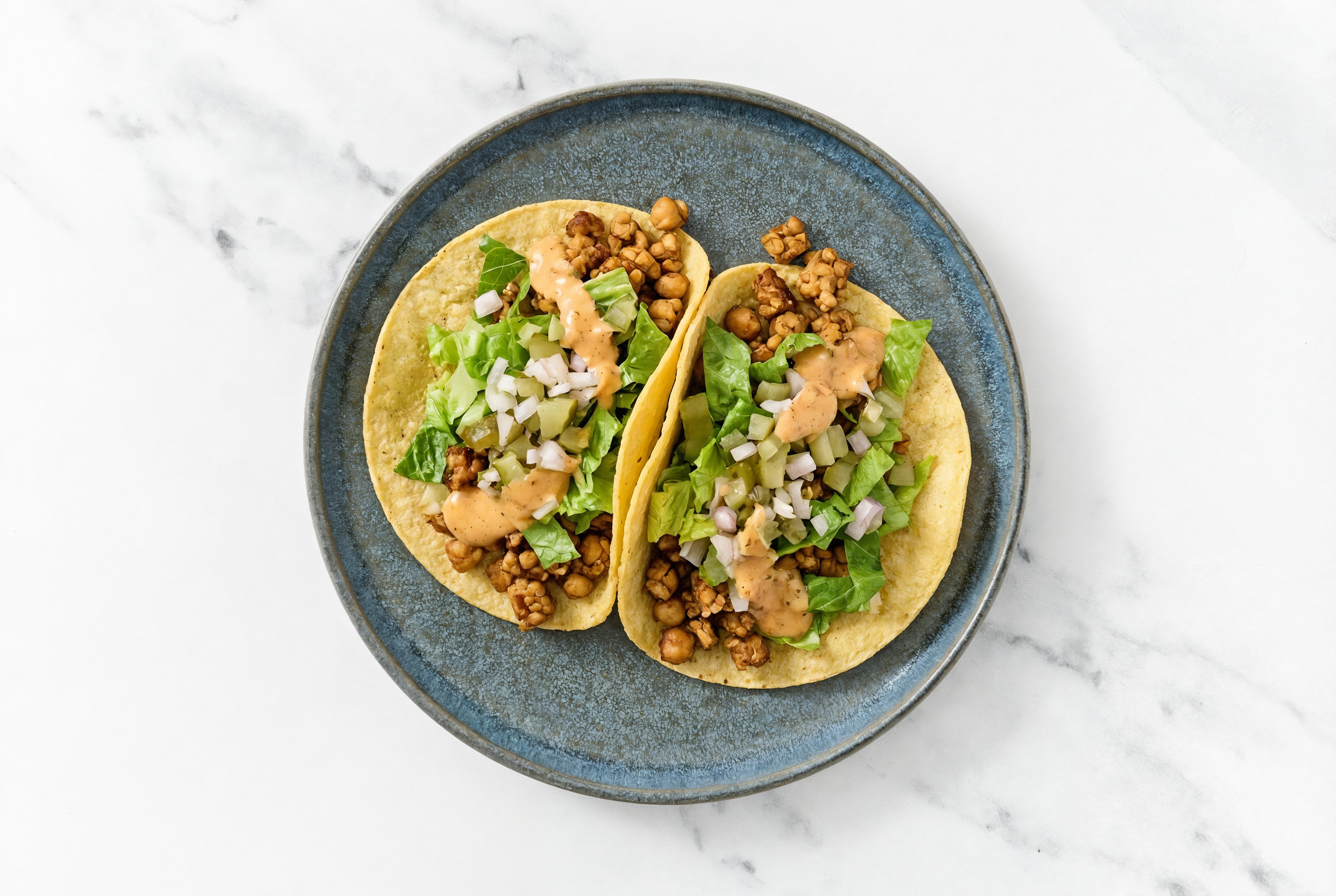  Garlicky BBQ 'Burger' Tacos with Pickle De Gallo with Chickpea Tempeh
