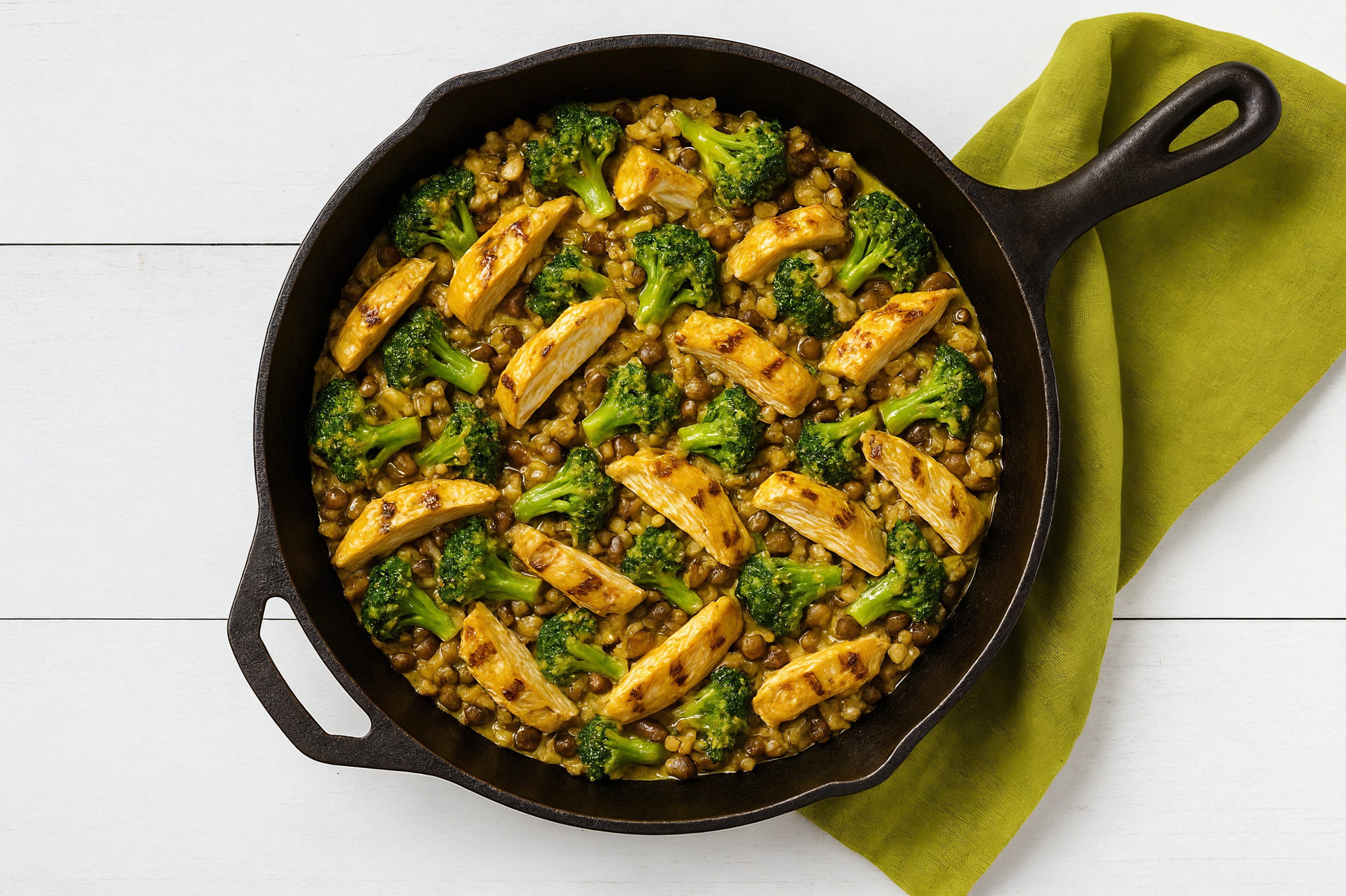 Curry Chicken + Broccoli with Lentil Quinoa
