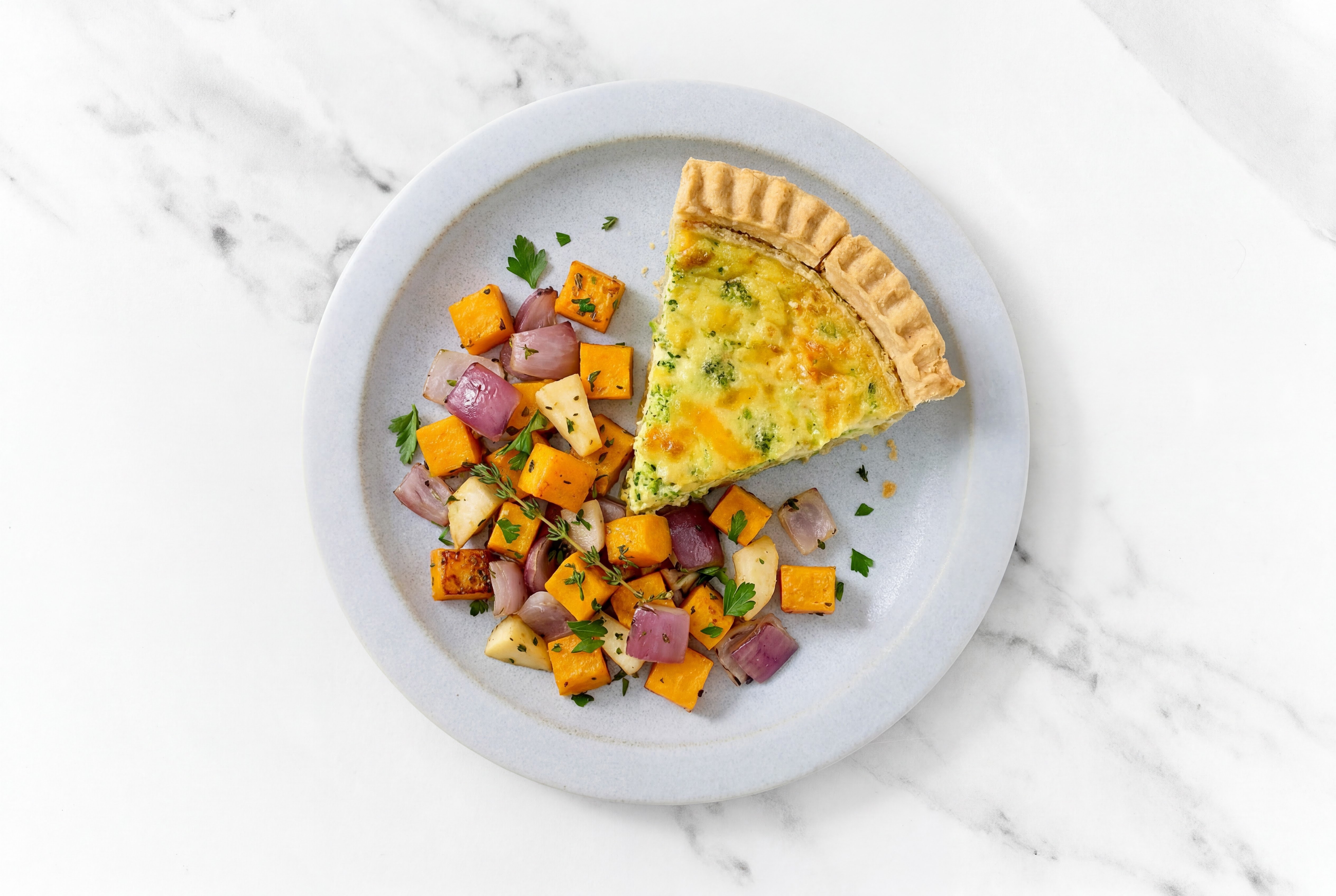 Broccoli & Cheddar Quiche with Roasting Veggies