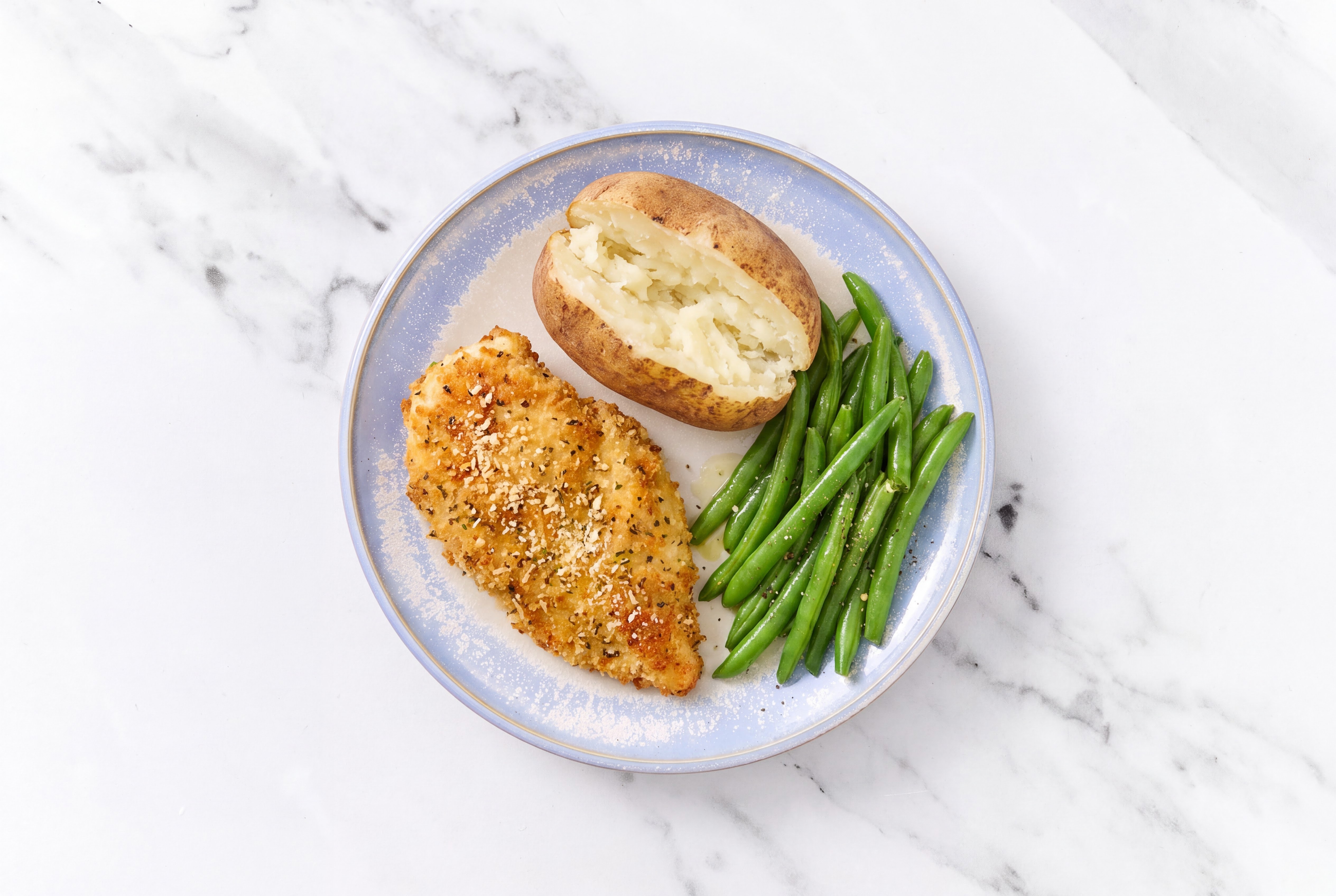 Parmesan Breaded Chicken Cutlet with Organic Green Beans & Russet Potato