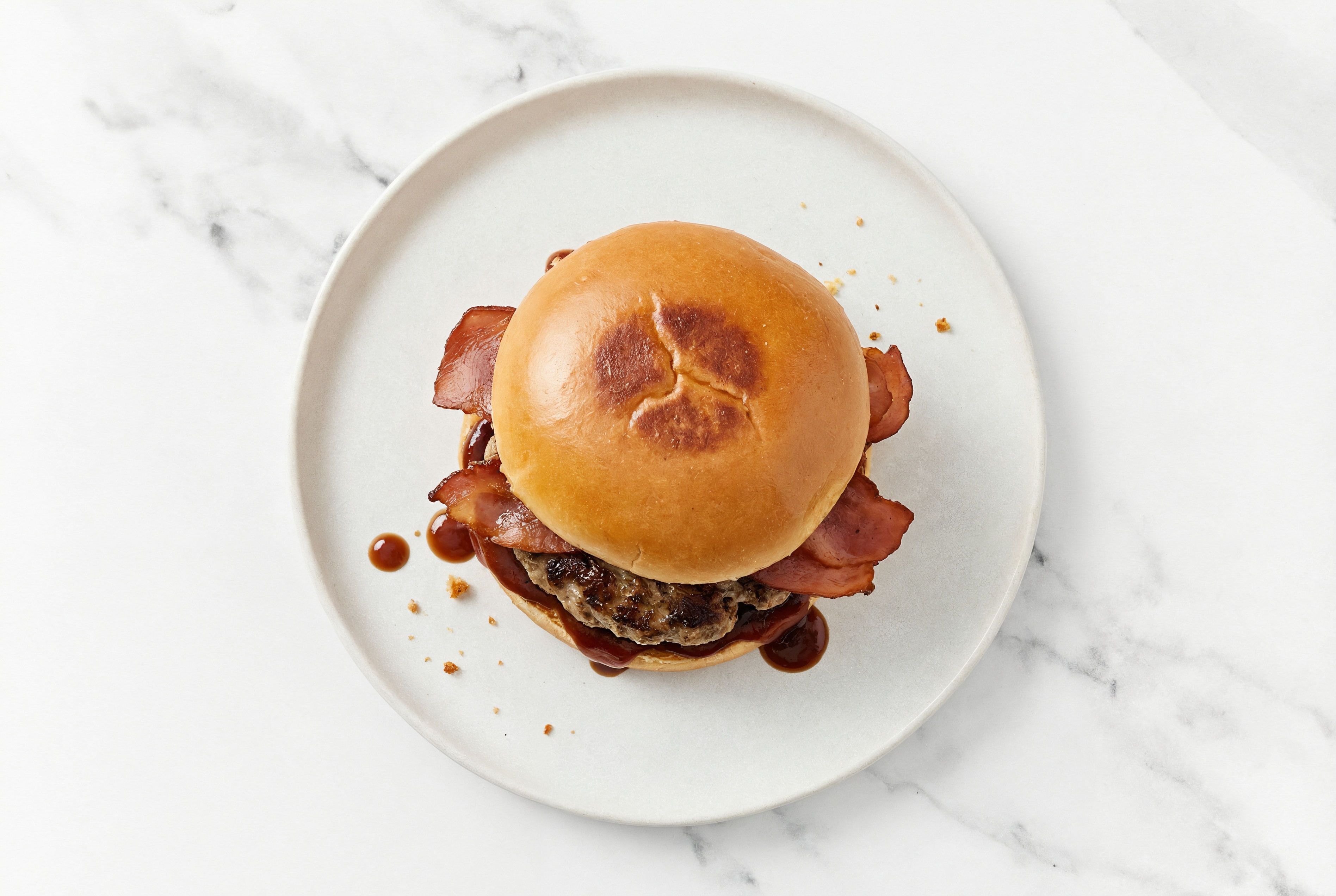  Ground Lamb Burger Buns on Brioche with BBQ & Turkey Bacon