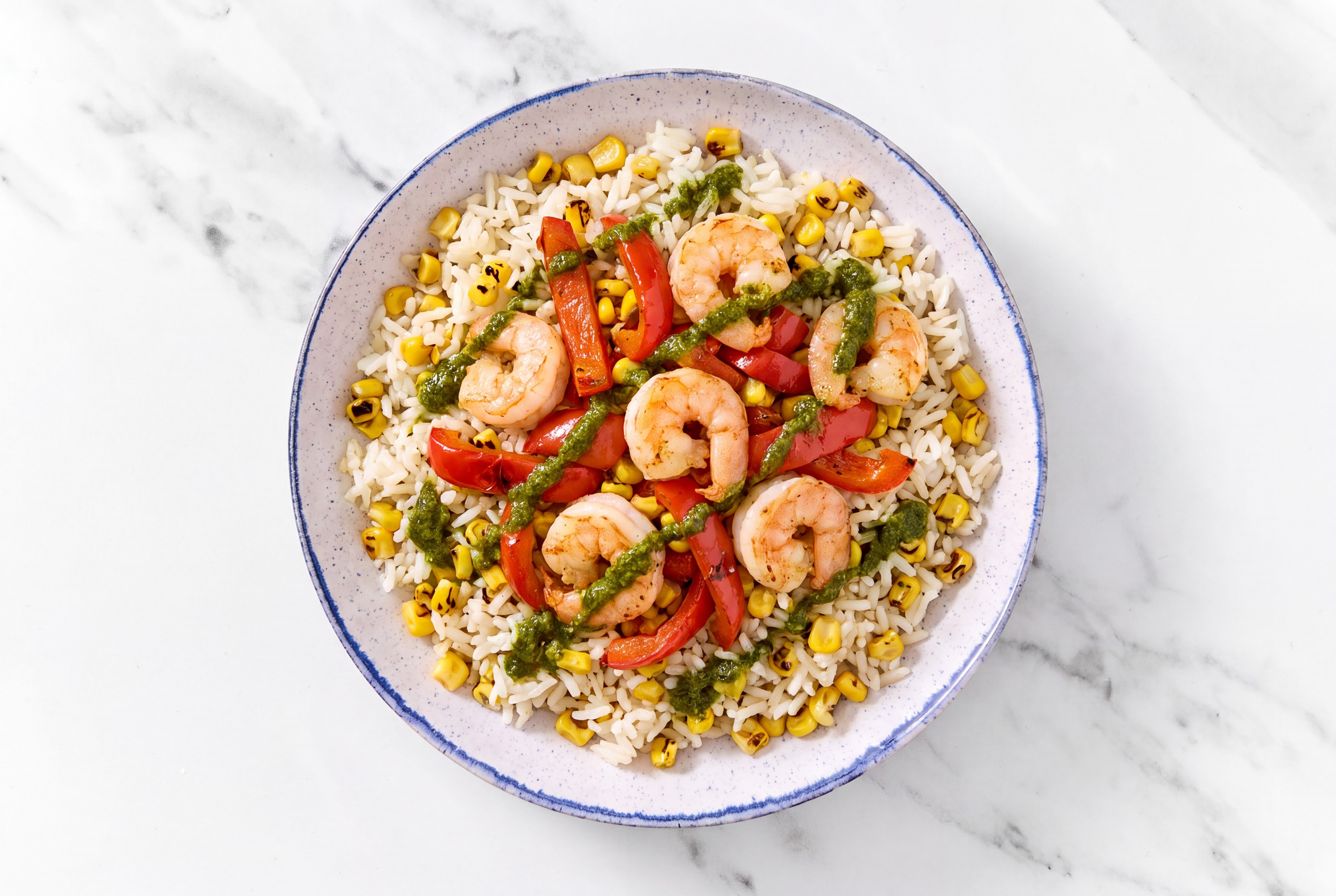Herby Zhoug Medium Cooked Shrimp + Mexican Street Corn Rice Bowl