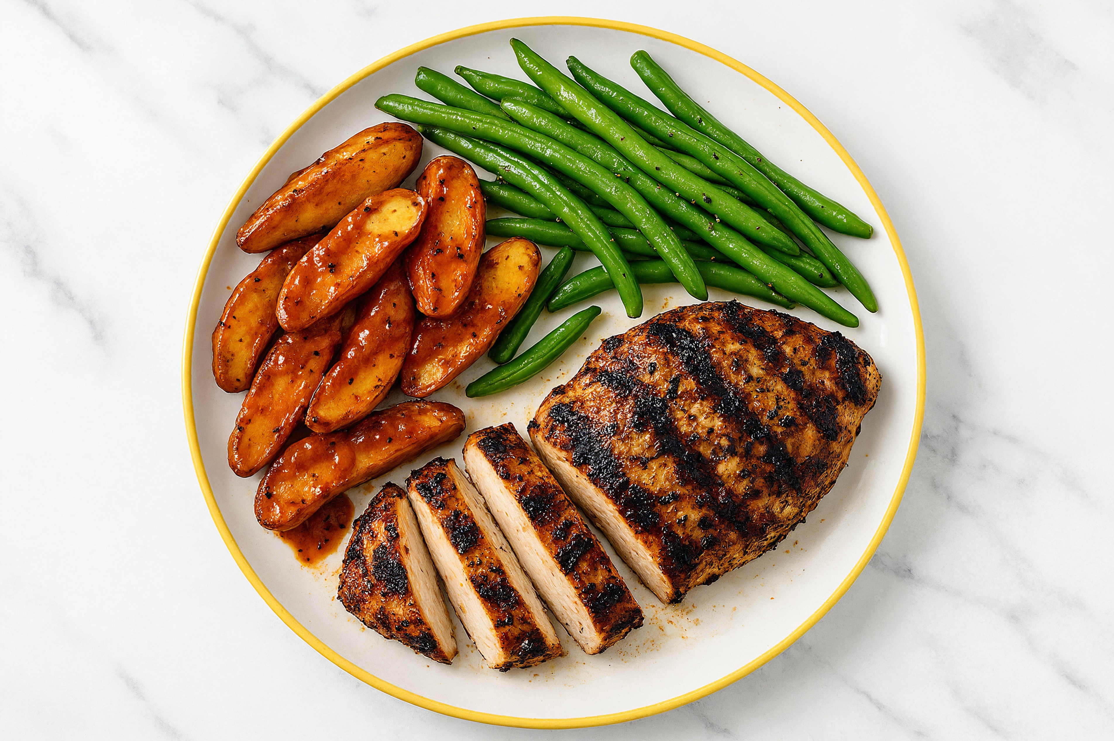 Grilled Mediterranean Chicken Breast with Hickory Potatoes + Green Beans