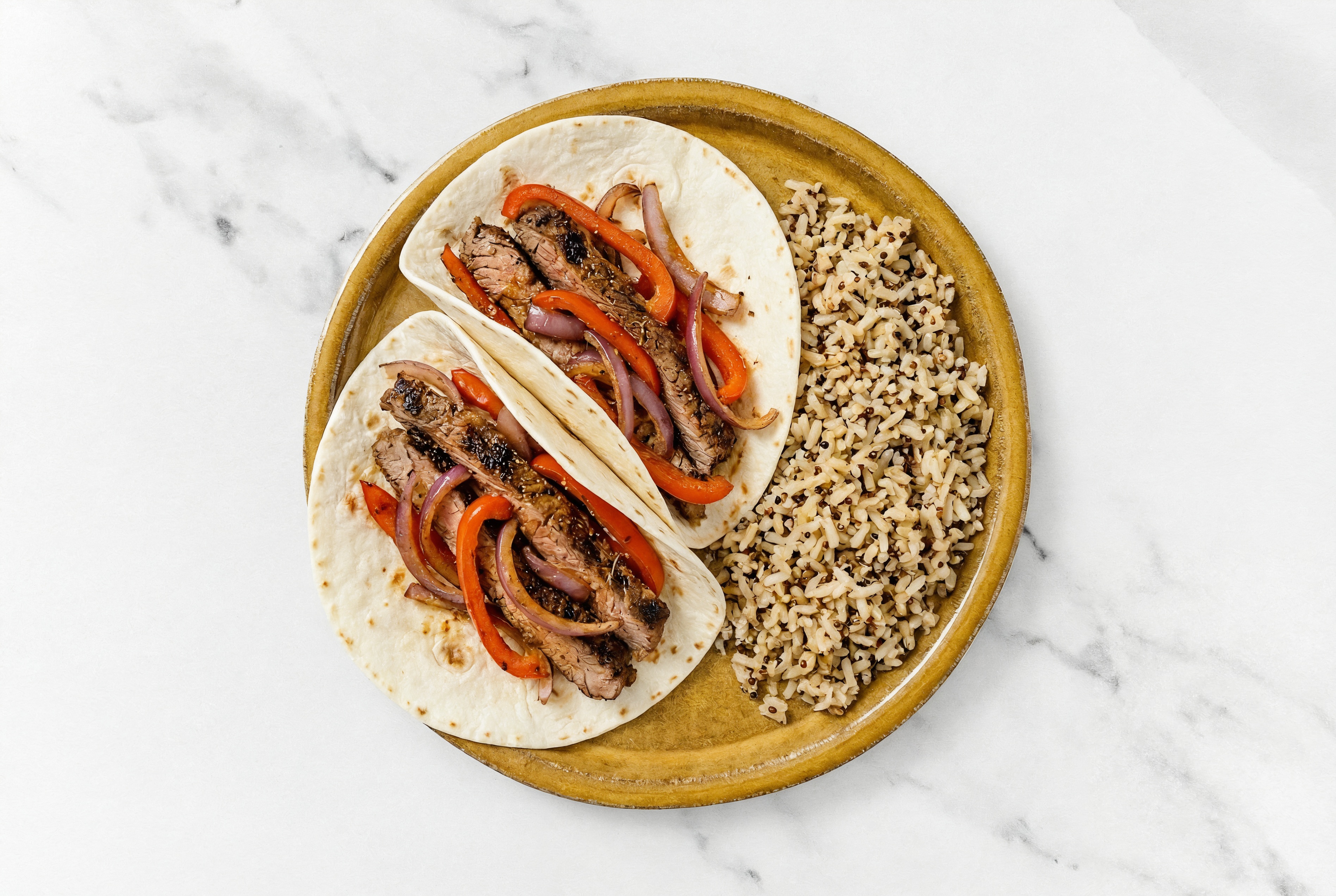 XL Rosemary Garlic Beef Flank Steak Fajita Tacos with Brown Rice