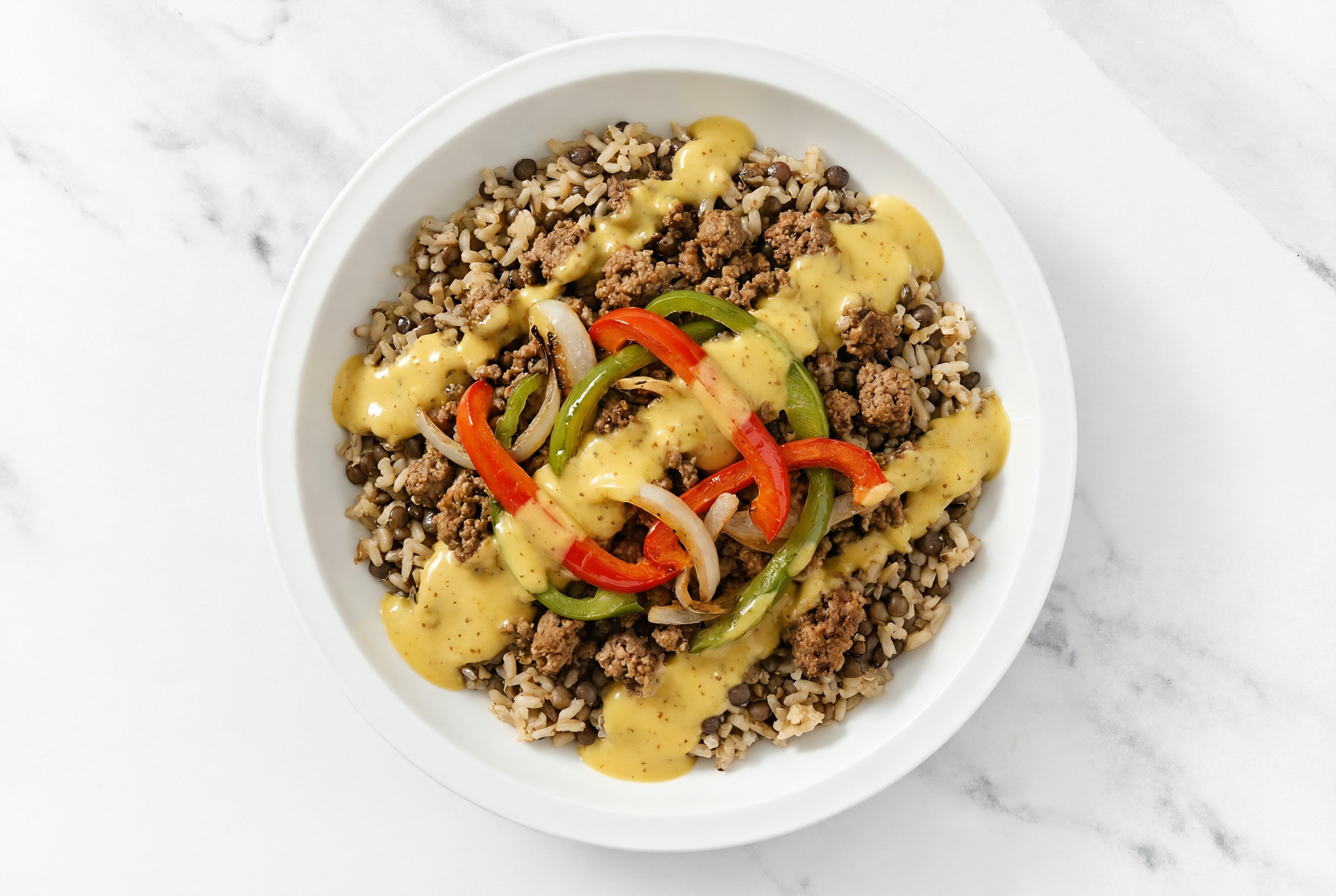 Ground Lamb & Veggie Grain Bowl with Honey Mustard