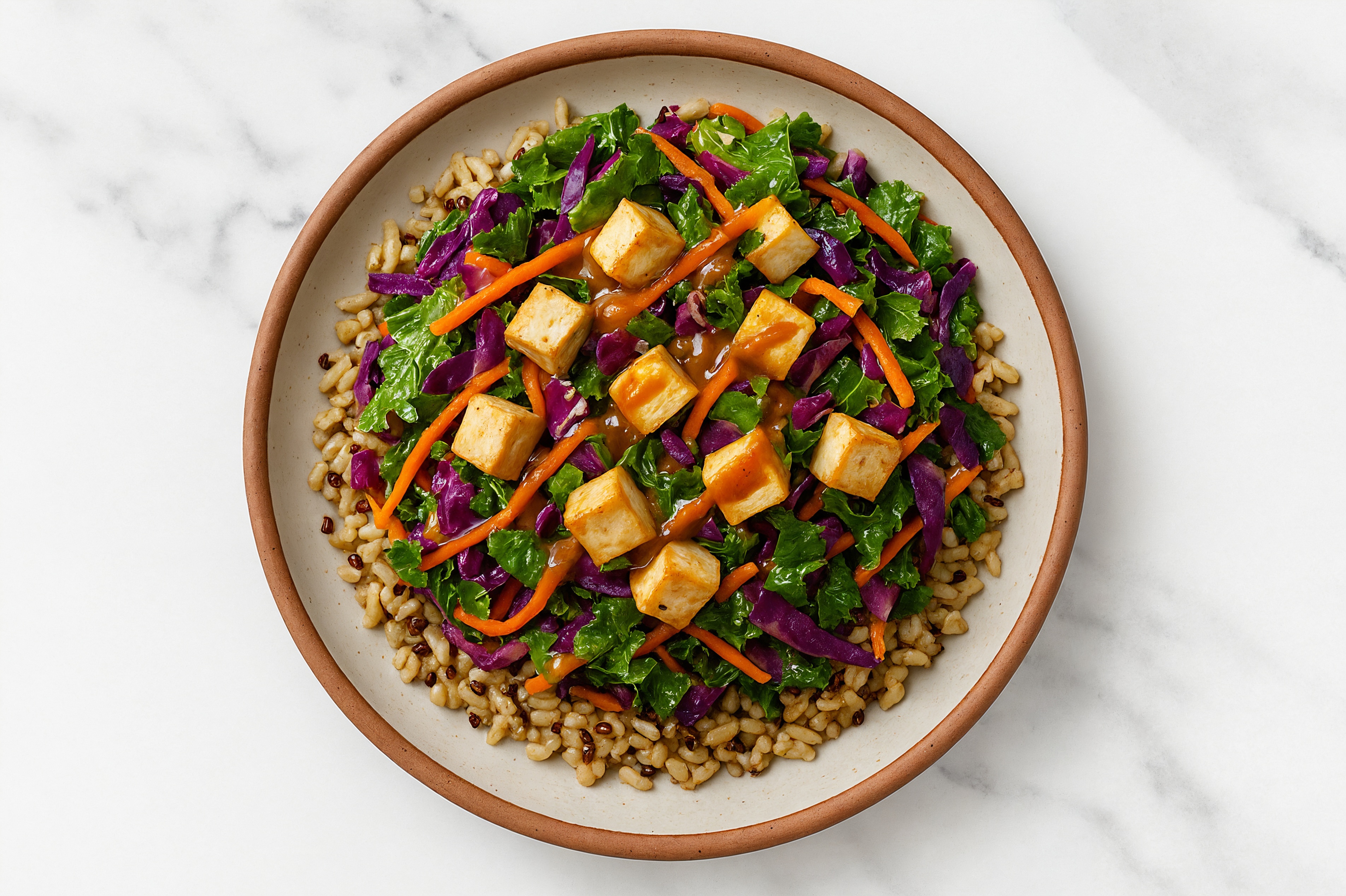 Tangy Extra Firm Tofu Bowl with Rainbow Veggies
