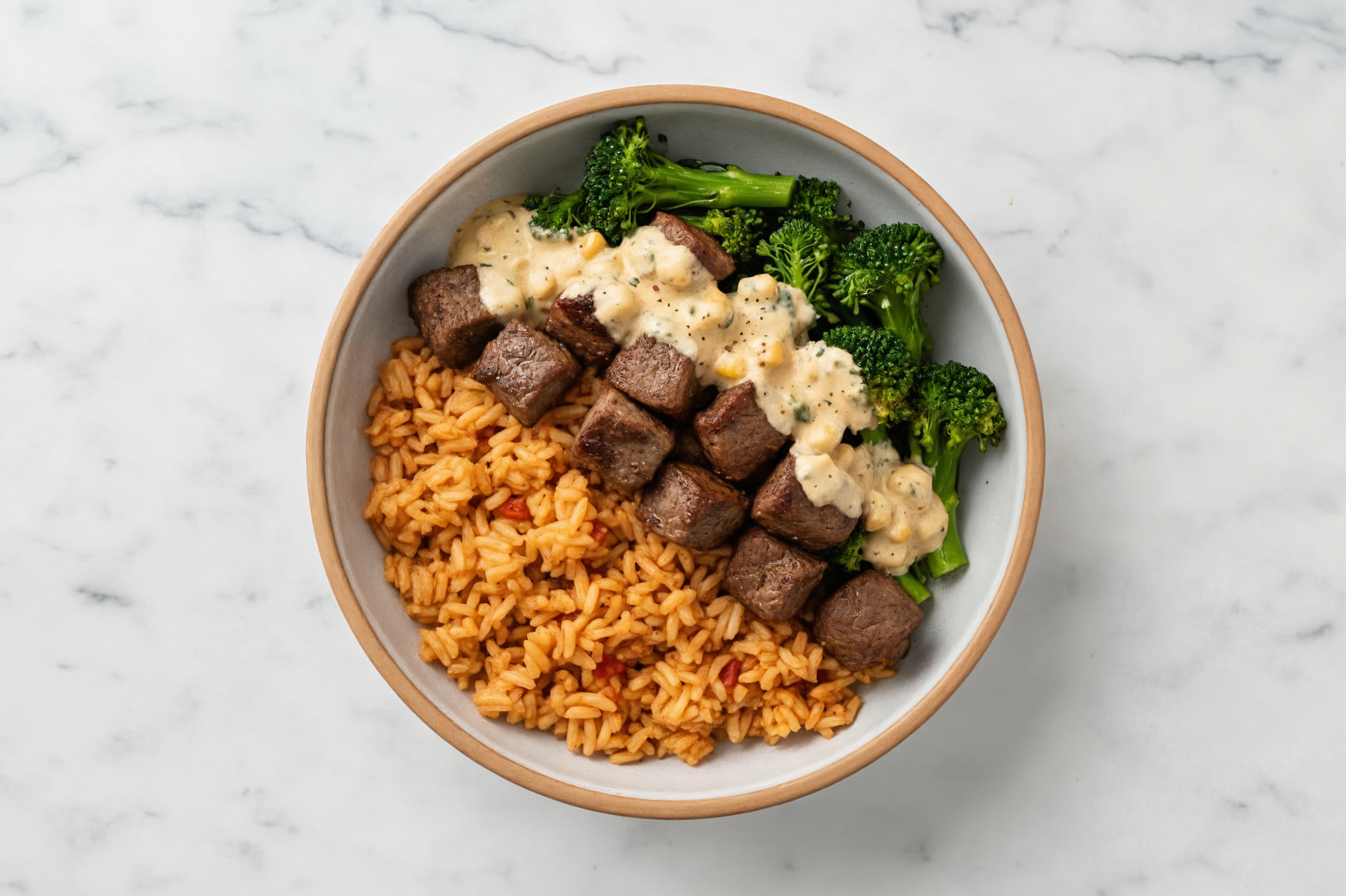 Street Corn Seared Lamb + Brown Rice Bowl with Baby Broccoli