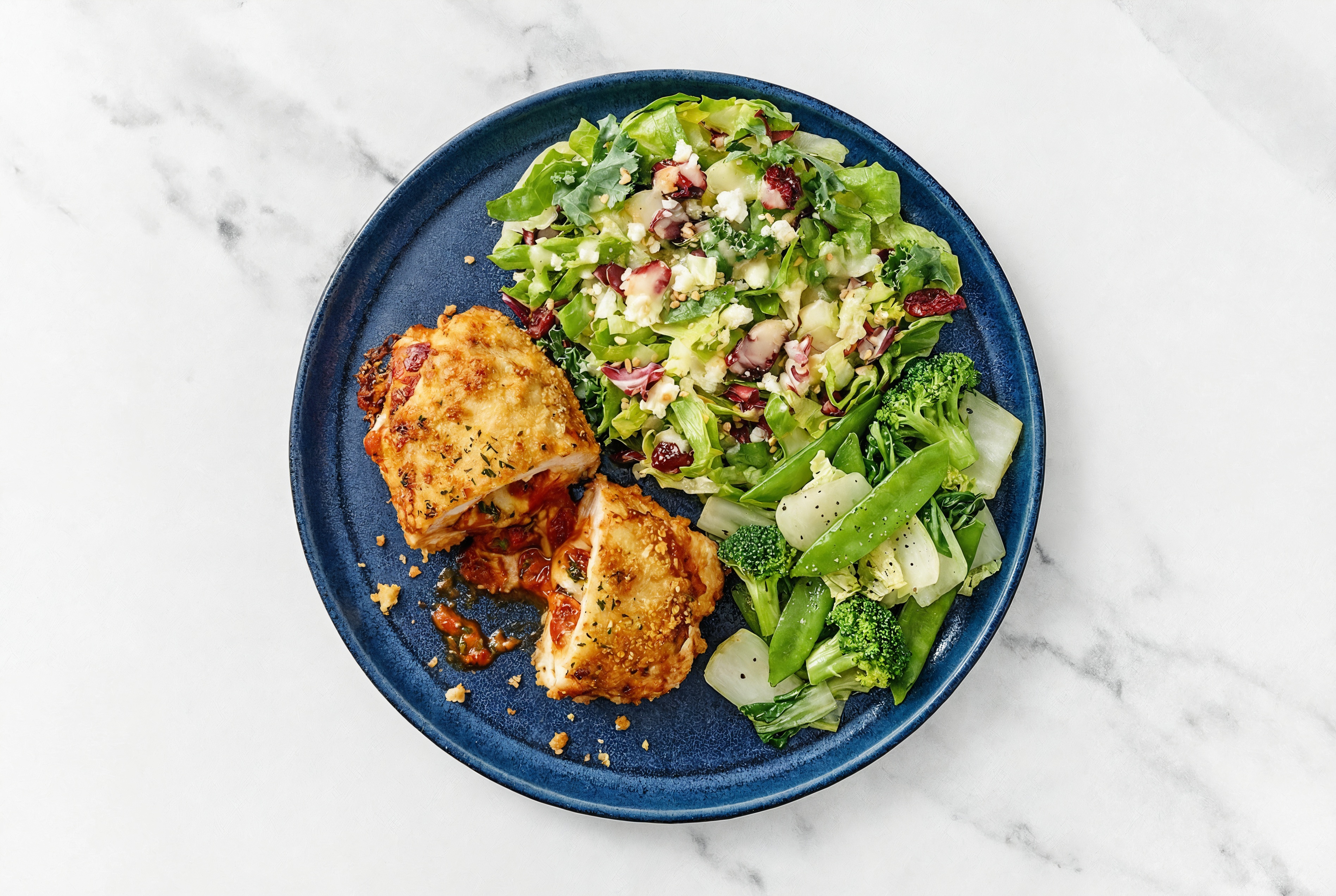 "Chicken" Parm with Bok Choy & Honey Citrus Salad