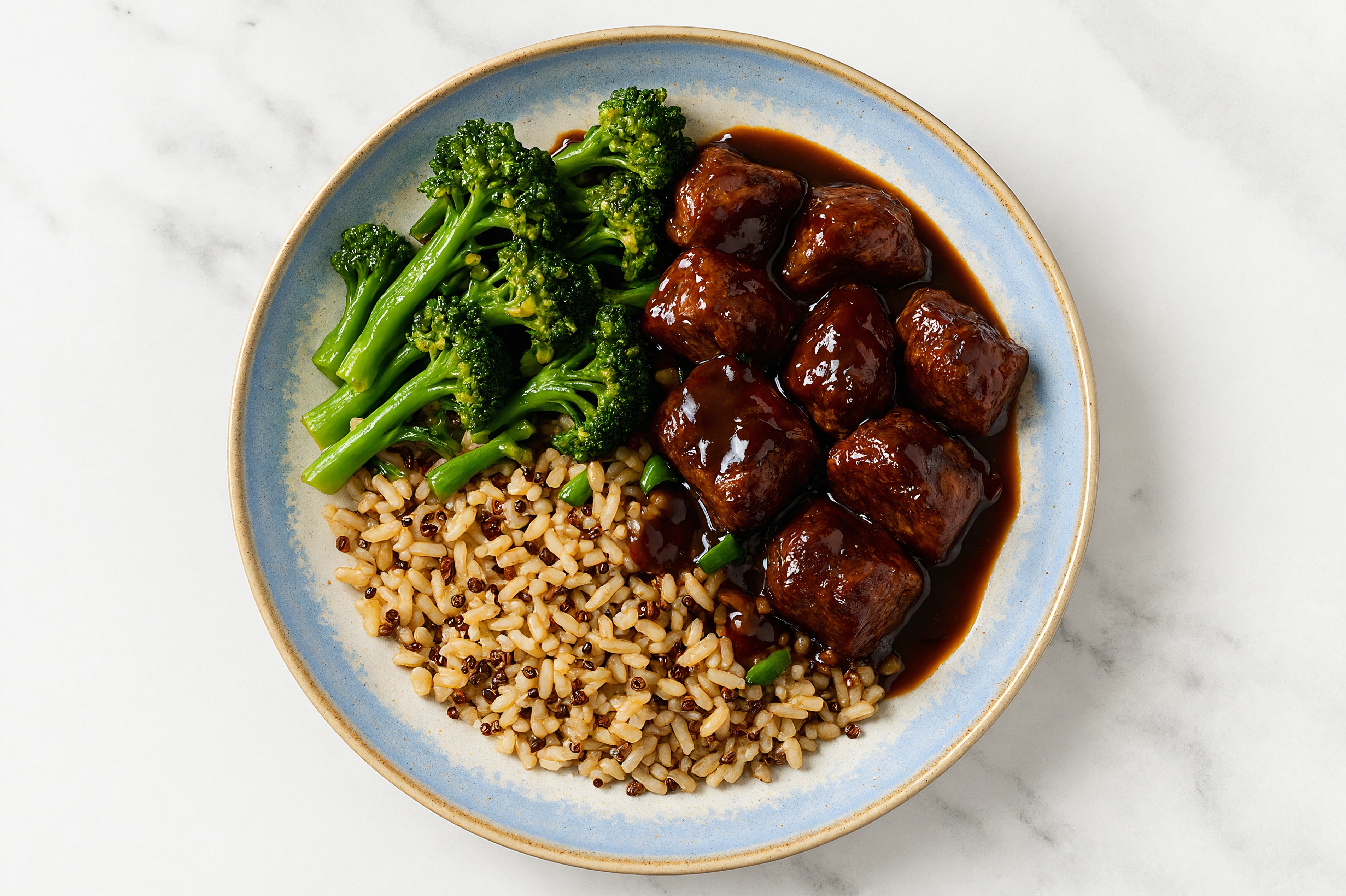 Japanese BBQ Seared Lamb + Quinoa Bowl with Baby Broccoli