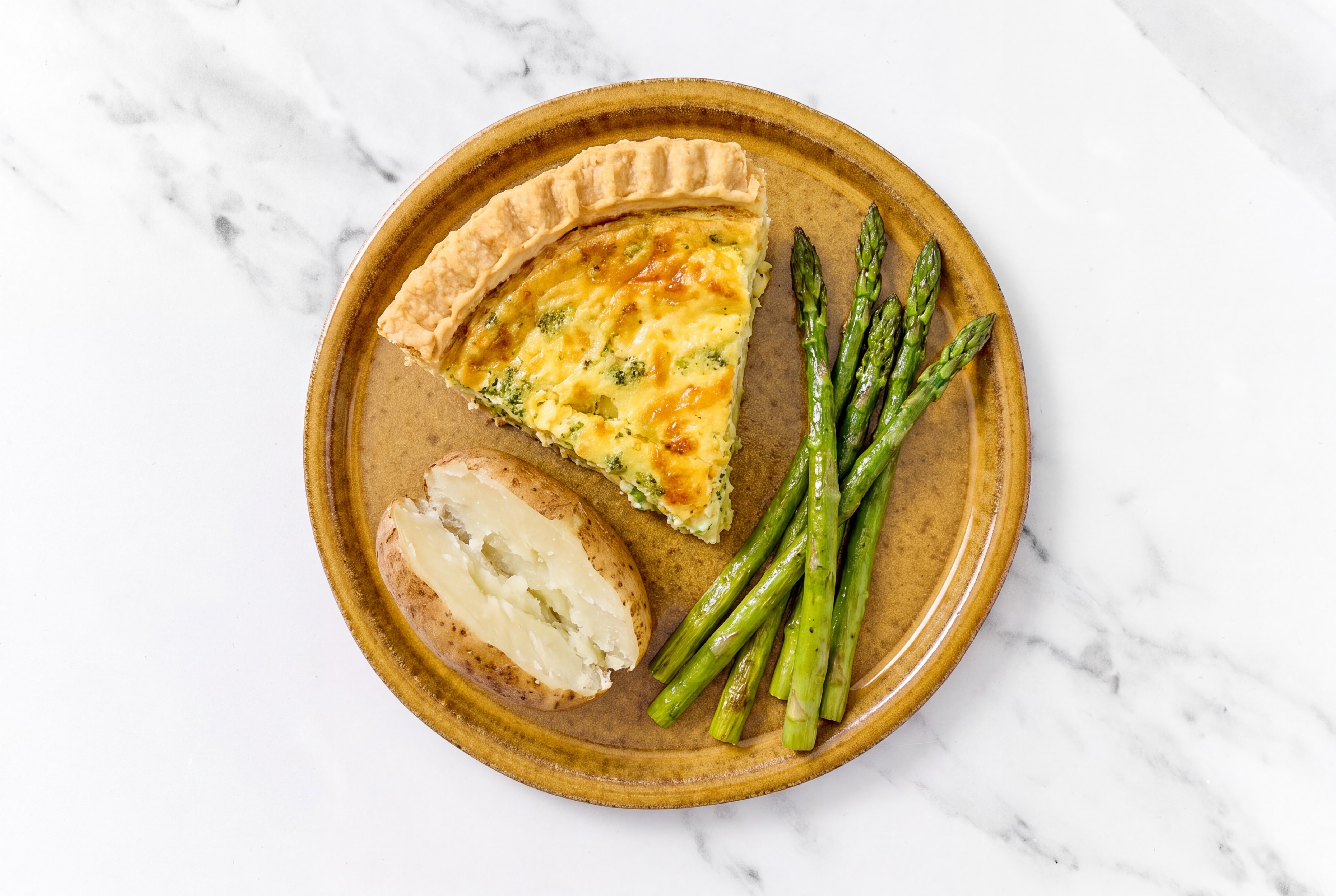 Broccoli & Cheddar Quiche with Asparagus & Russet Potato