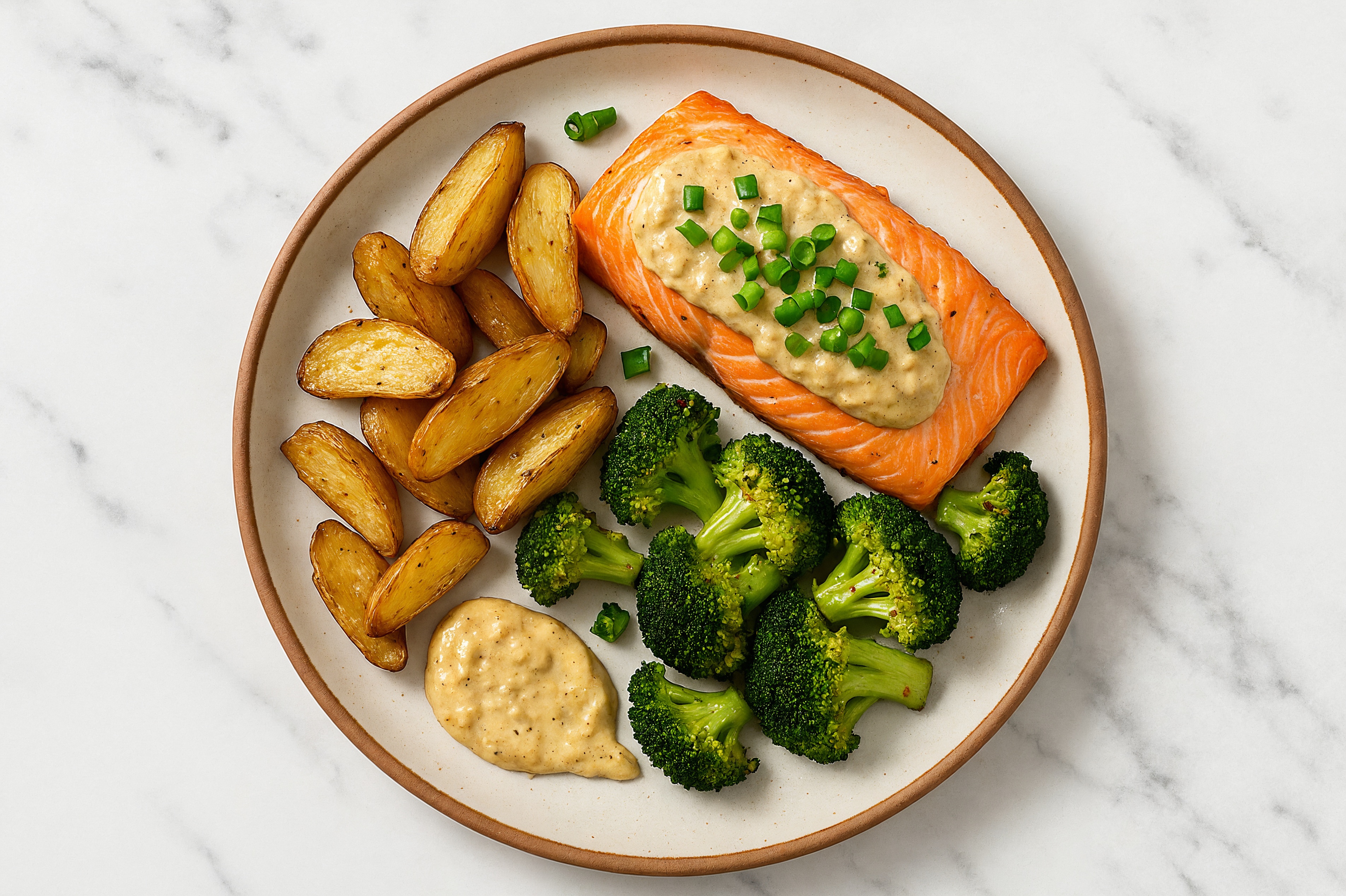 Herby Roasted French Onion Salmon + Veggies with Broccoli Florets