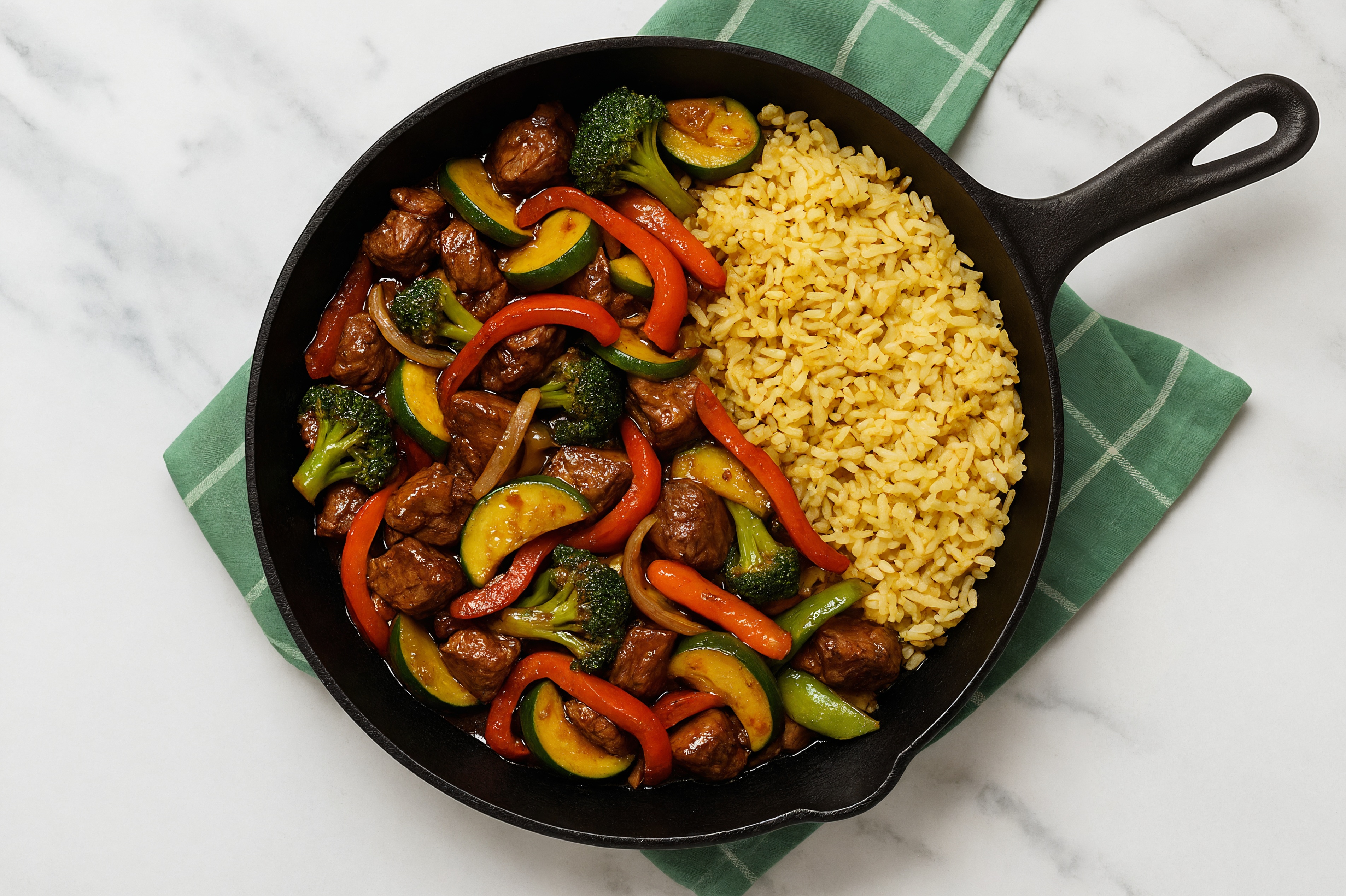 Teriyaki Beef Filet Stir-Fry with Mixed Veggies over Jasmine Rice