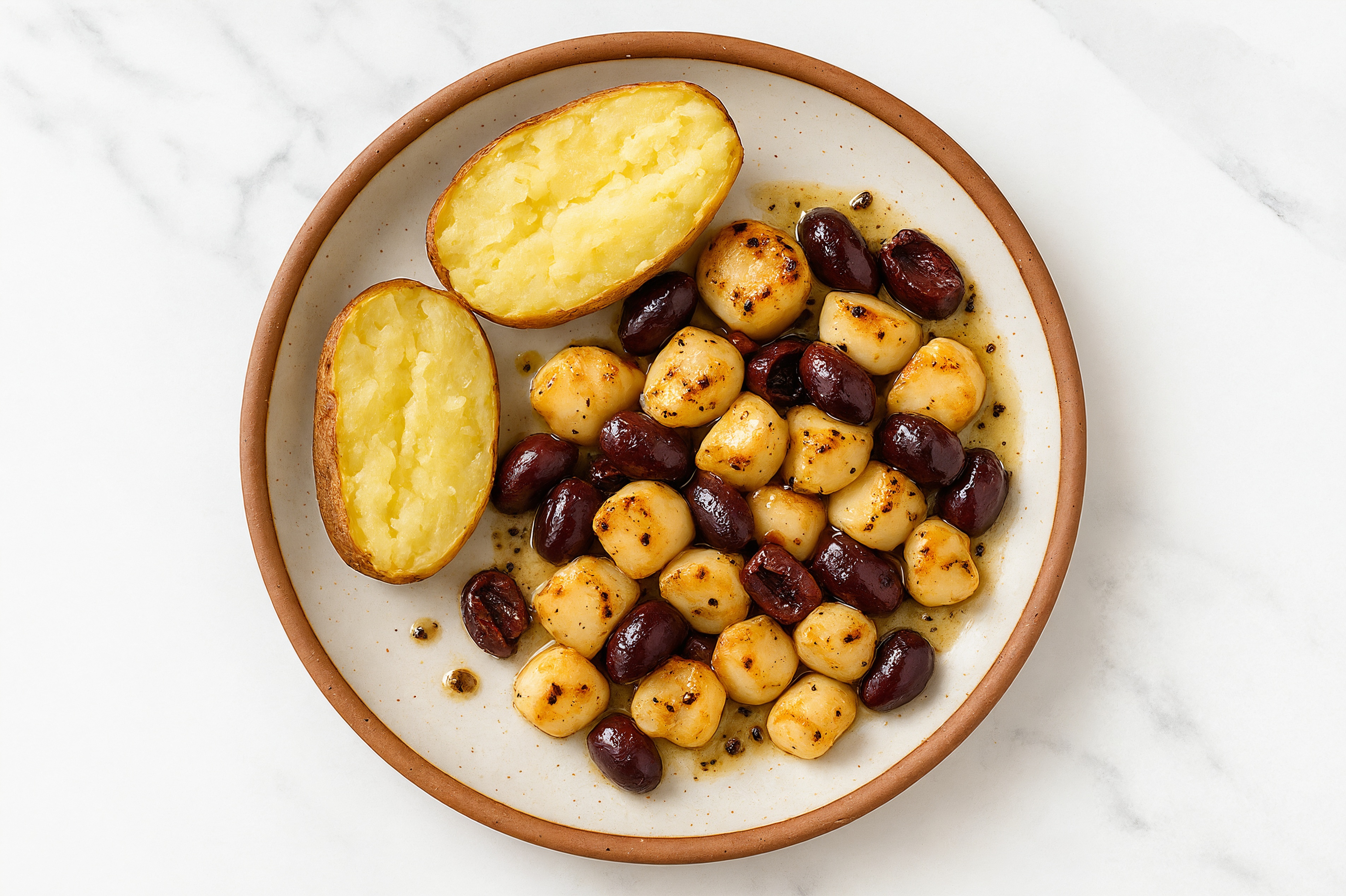 Buttery Slow Churned Lemon & Peppercorn Pasture Butter Pepper Scallops + Baked Potato